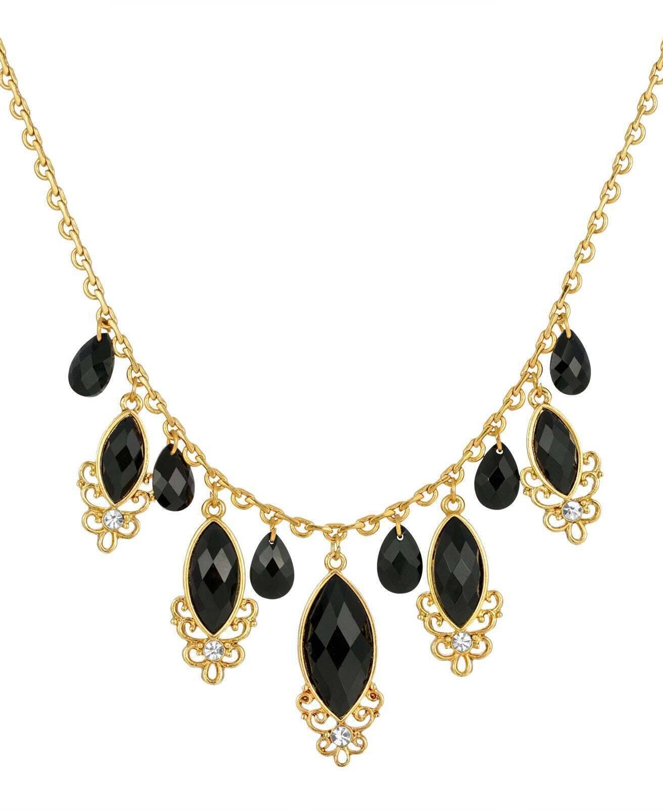 1928 Jewelry Black Teardrop Crystal Necklace 16" + 3" Extender