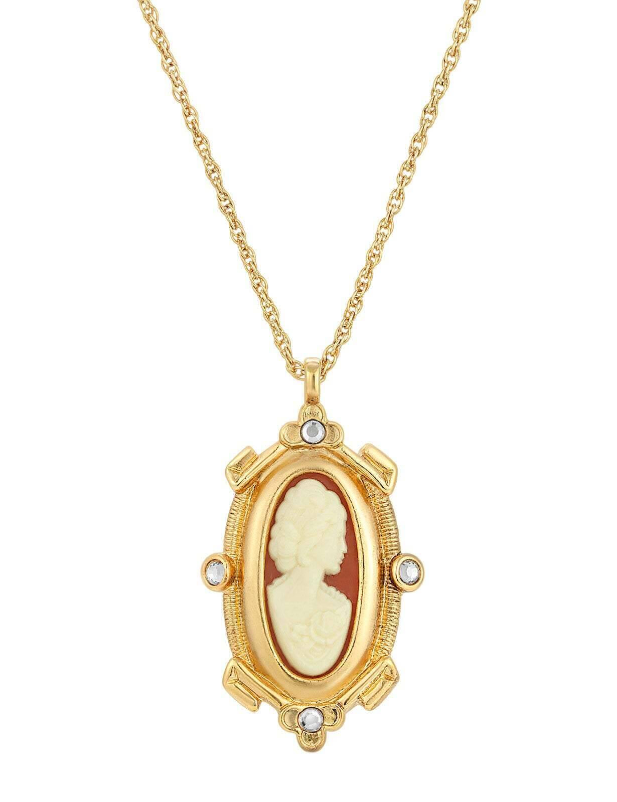 1928 Jewelry Oval Carnelian Cameo And Crystal Pendant Necklace 18"