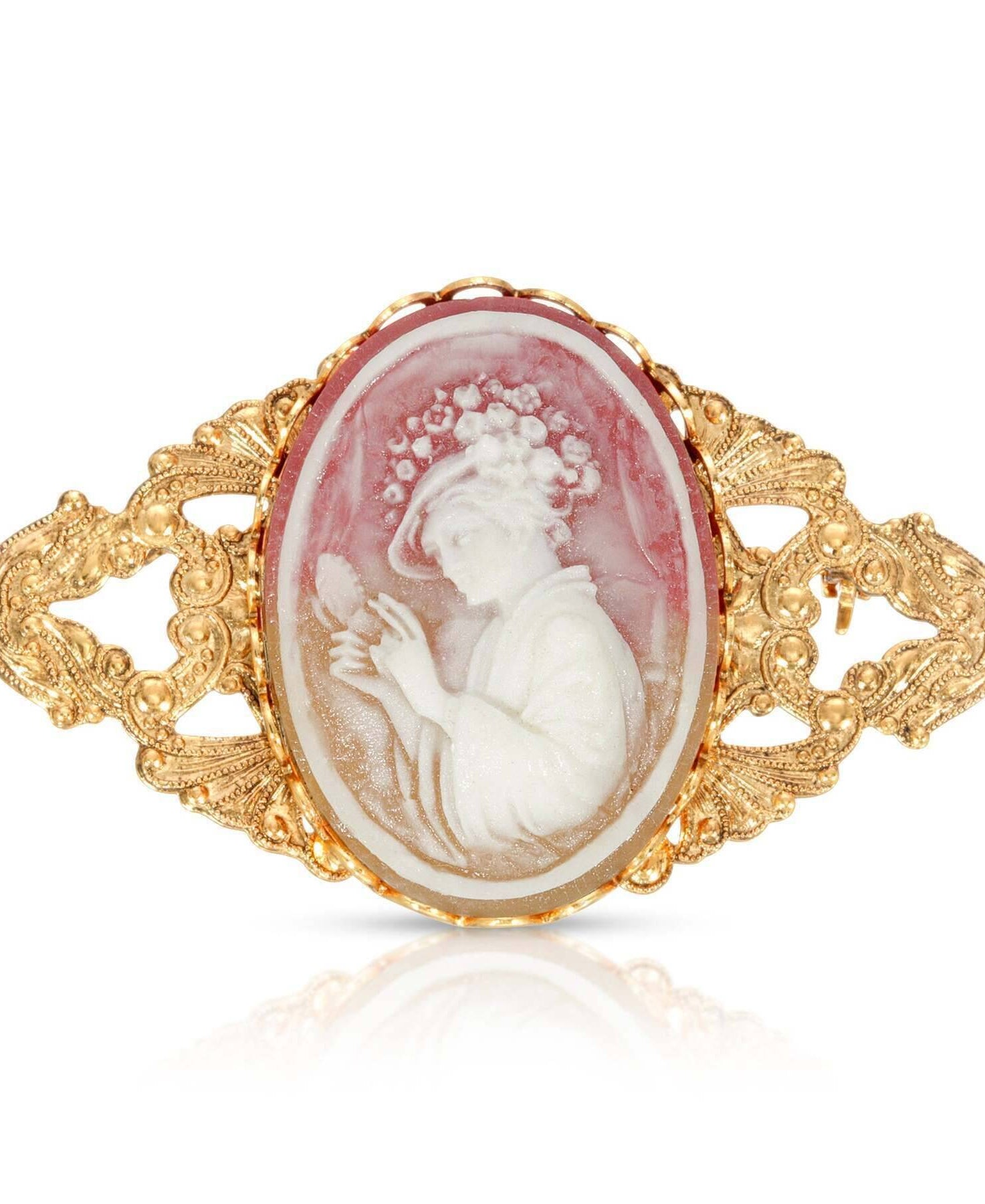 1928 Jewelry Victorian Reflections Carnelian & Ivory Cameo Bar Pin