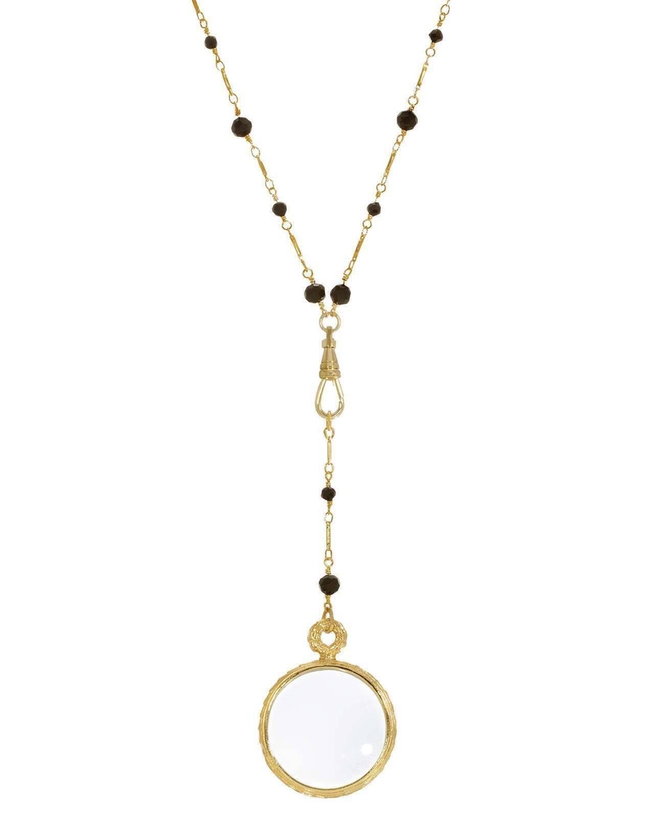 1928 Jewelry Black Bead Magnifying Glass Drop Necklace 24" - Magnification Power: 1-2X