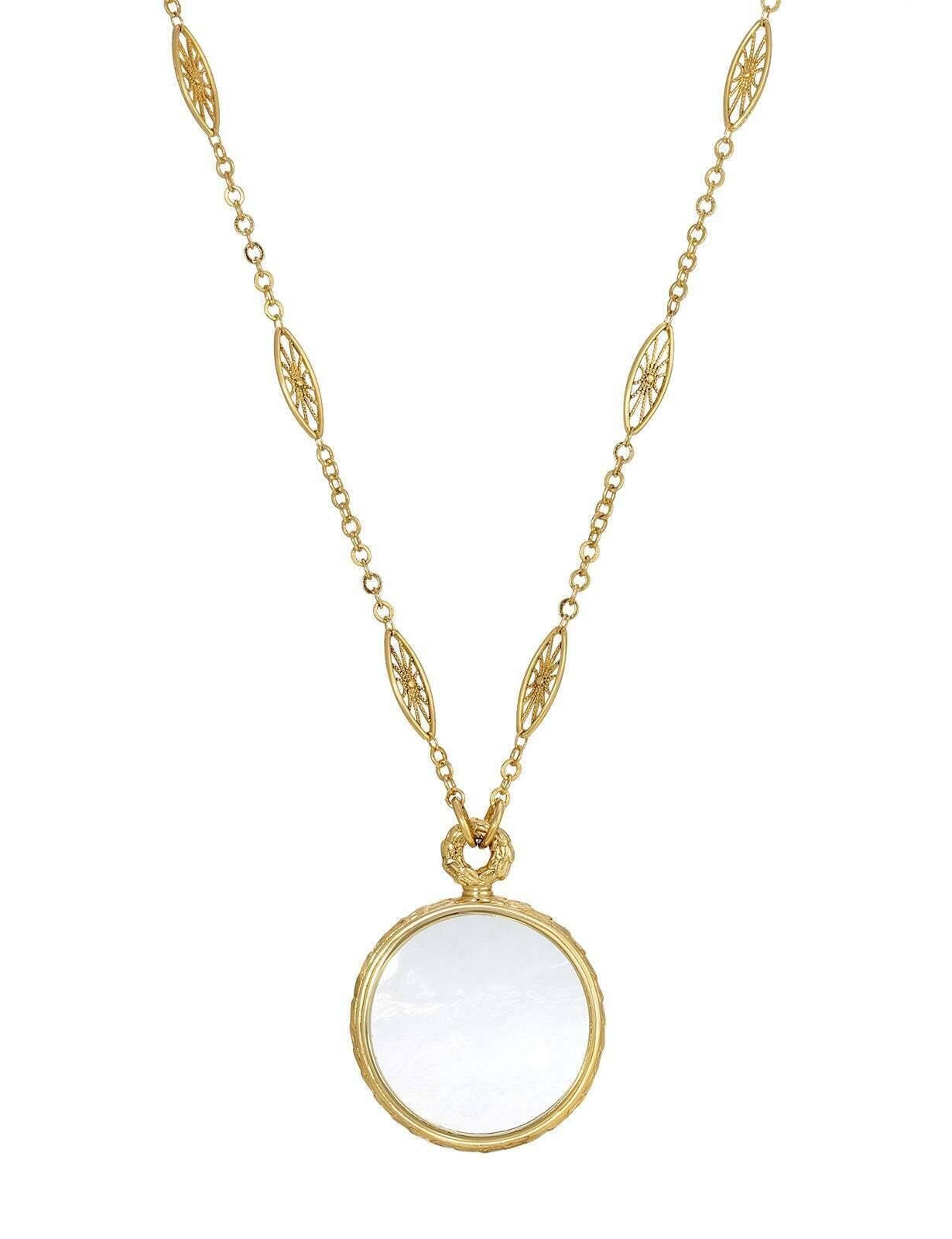 1928 Jewelry Filigree Chain Round Magnifying Glass Pendant Necklace 30" - Magnification Power: 2X