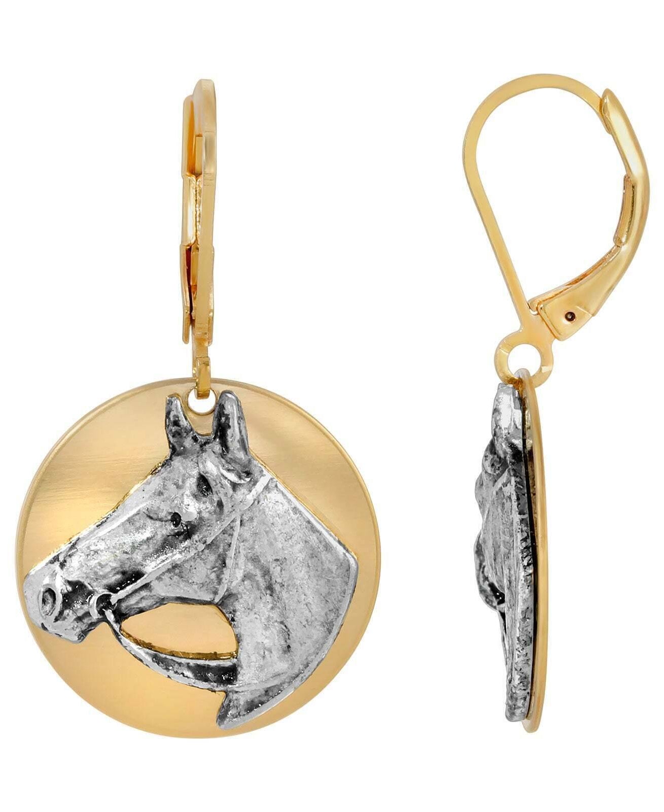 1928 Jewelry Antiqued Horse Head Drop Earrings