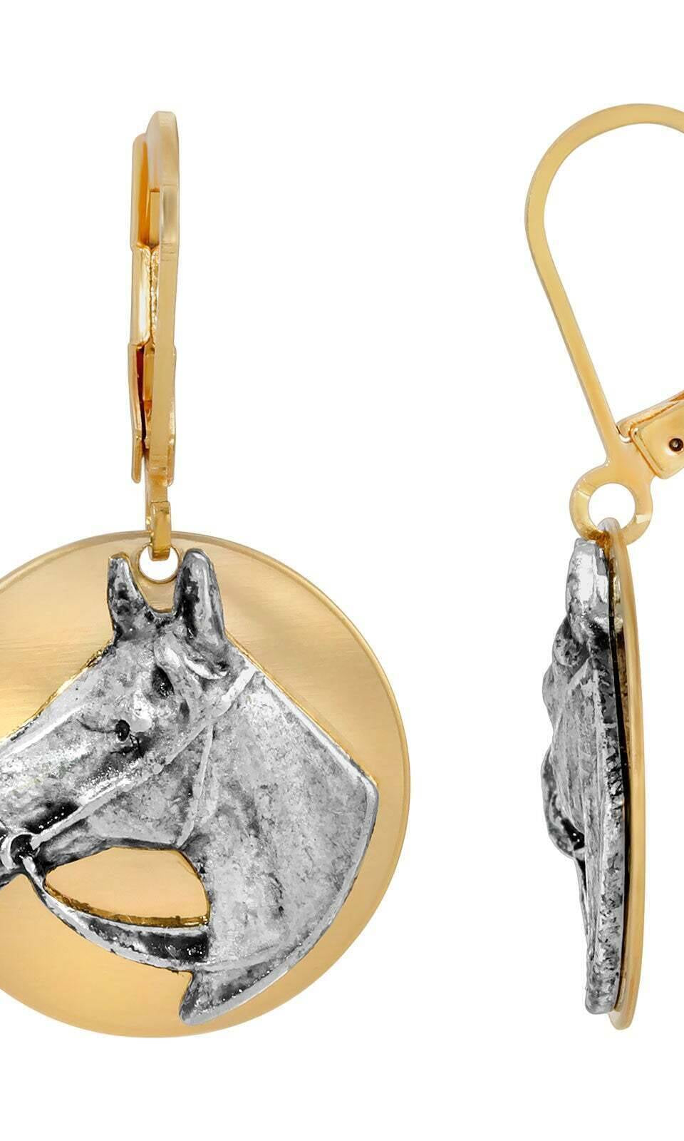 1928 Jewelry Antiqued Horse Head Drop Earrings
