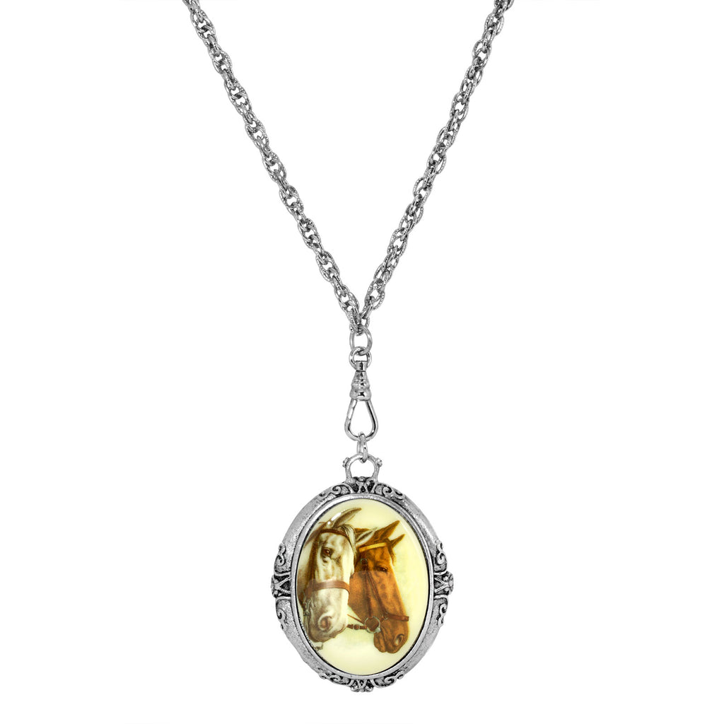 Horse Friends Oval Stone Swivel Pendant Necklace 30 Inches