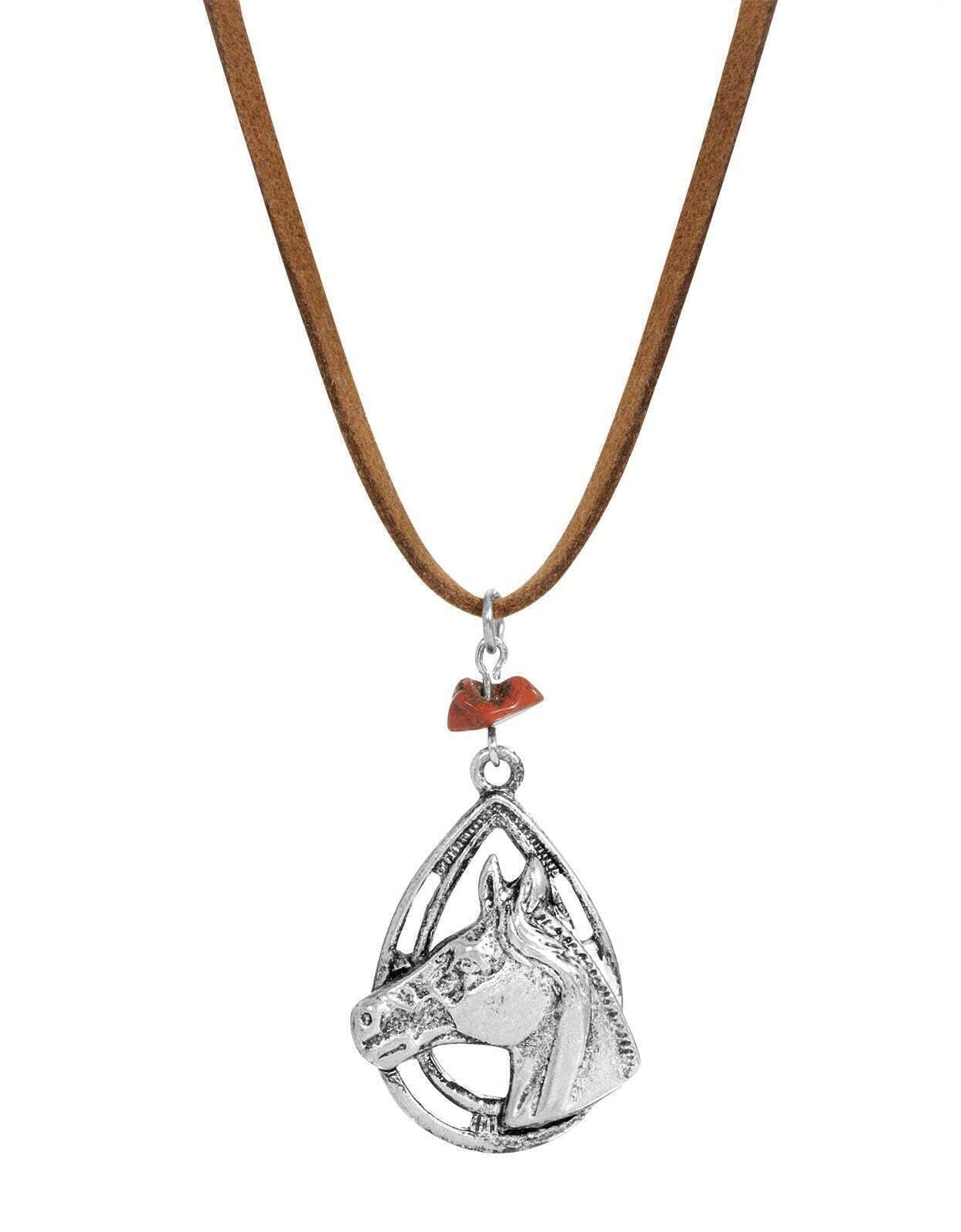 1928 Jewelry Red Jasper Chip Horse Head Pendant Necklace 16" + 3" Extender