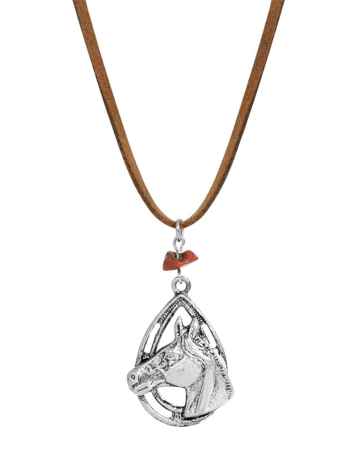 1928 Jewelry Red Jasper Chip Horse Head Pendant Necklace 16" + 3" Extender