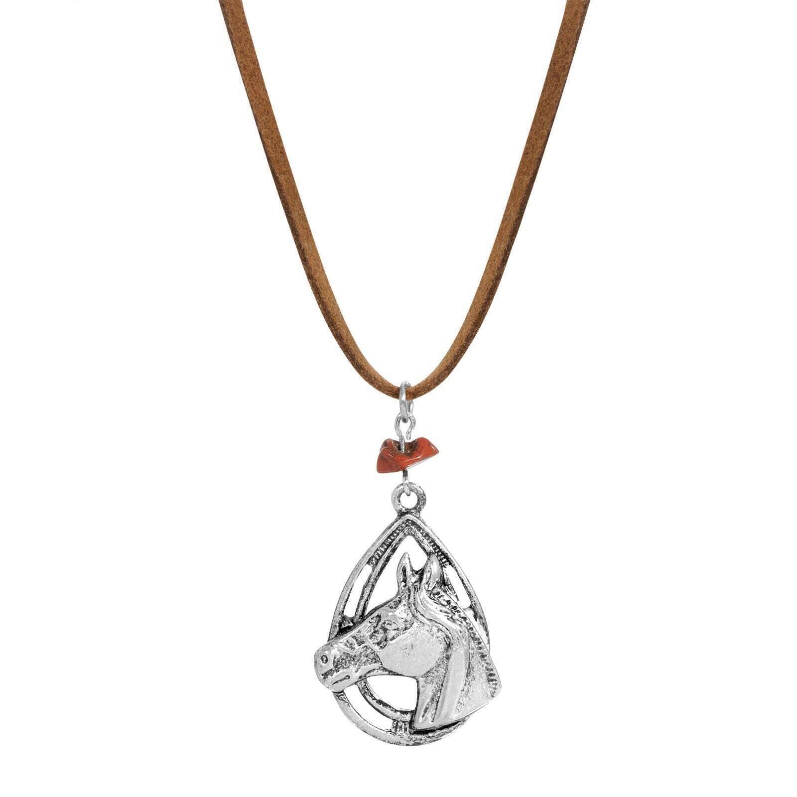 1928 Jewelry Red Jasper Chip Horse Head Pendant Necklace 16" + 3" Extender