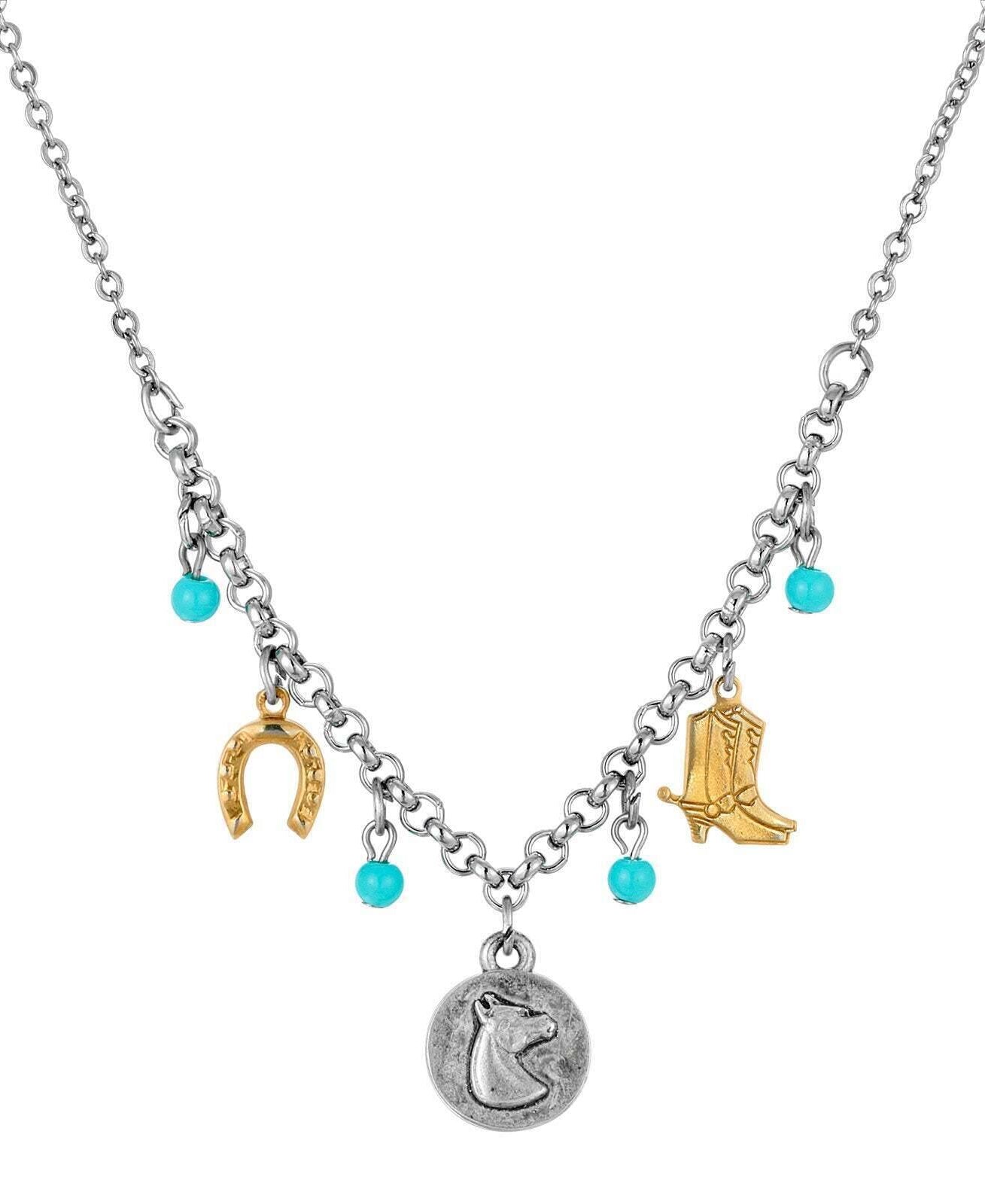 1928 Jewelry Southwest Turquoise Bead Multi Charm Necklace 16" + 3" Extender