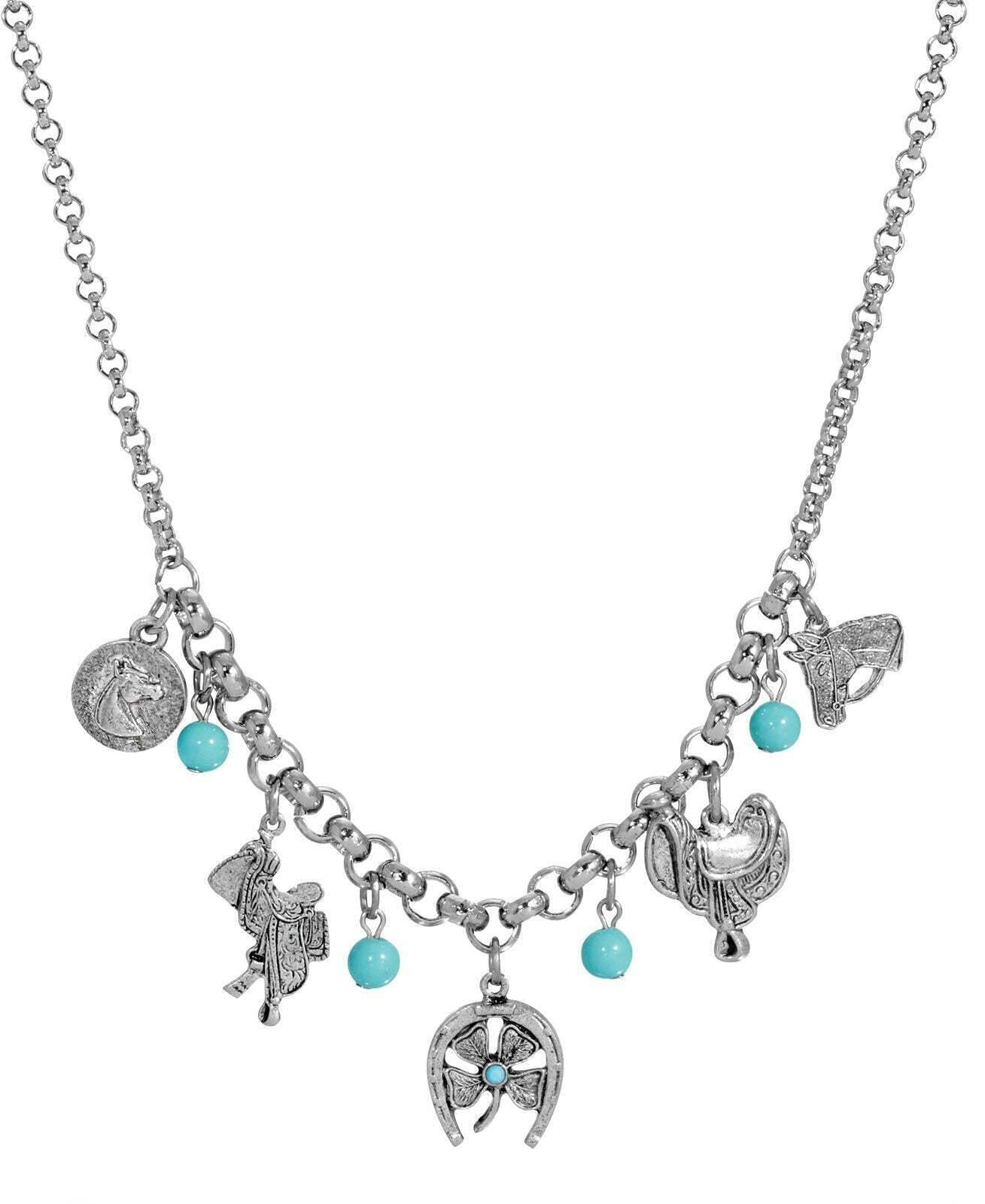 1928 Jewelry Southwest Turquoise Bead Luck Charm Pendant Necklace 16" + 3" Extender