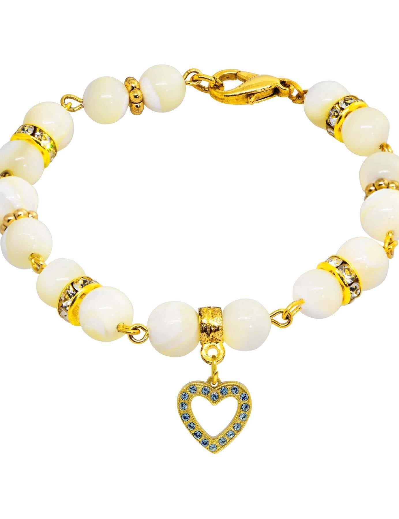 1928 Jewelry Mother of Pearl Crystal Birthstone Heart Charm Bracelet