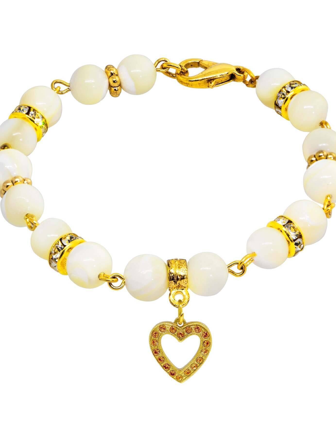1928 Jewelry Mother of Pearl Crystal Birthstone Heart Charm Bracelet