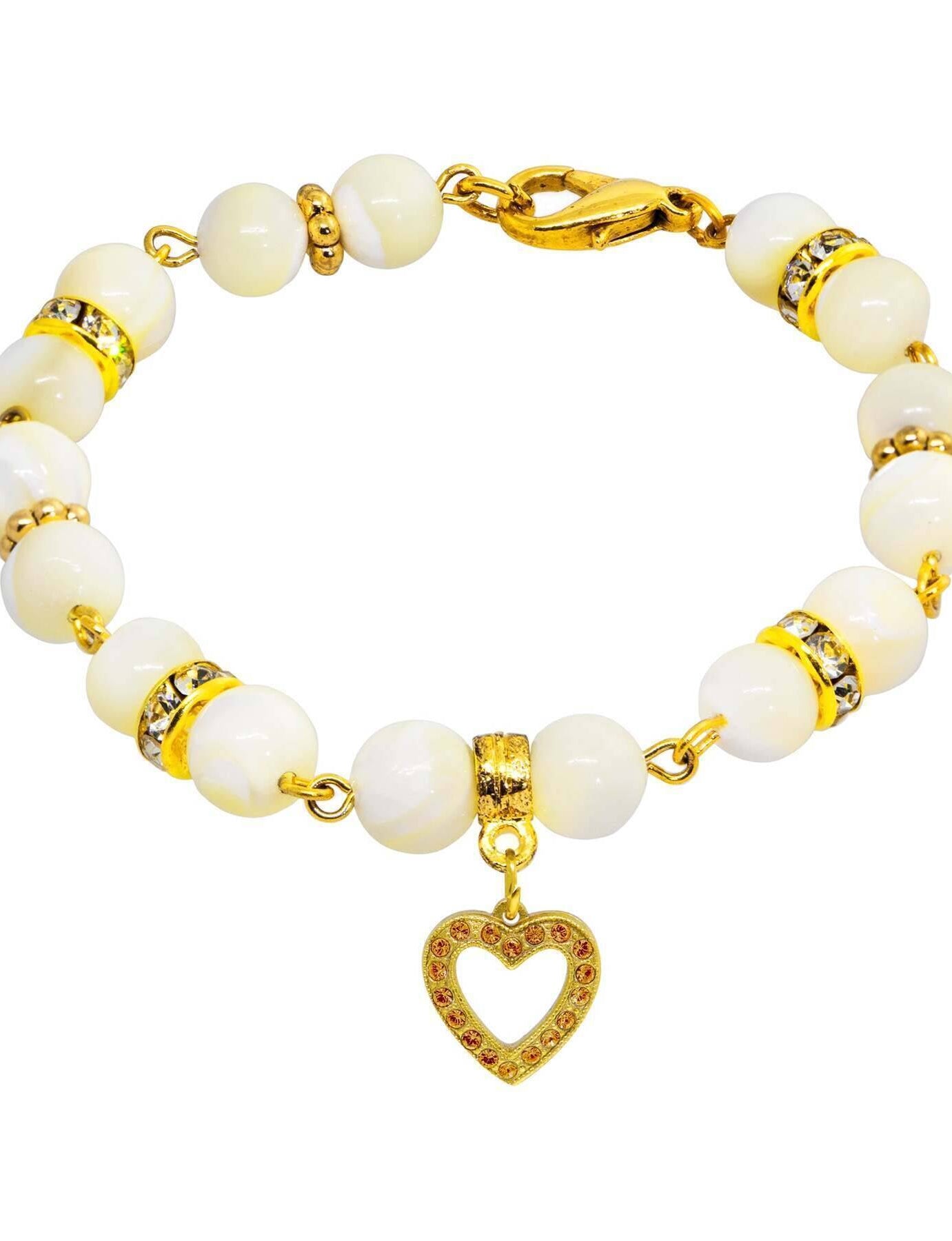 1928 Jewelry Mother of Pearl Crystal Birthstone Heart Charm Bracelet