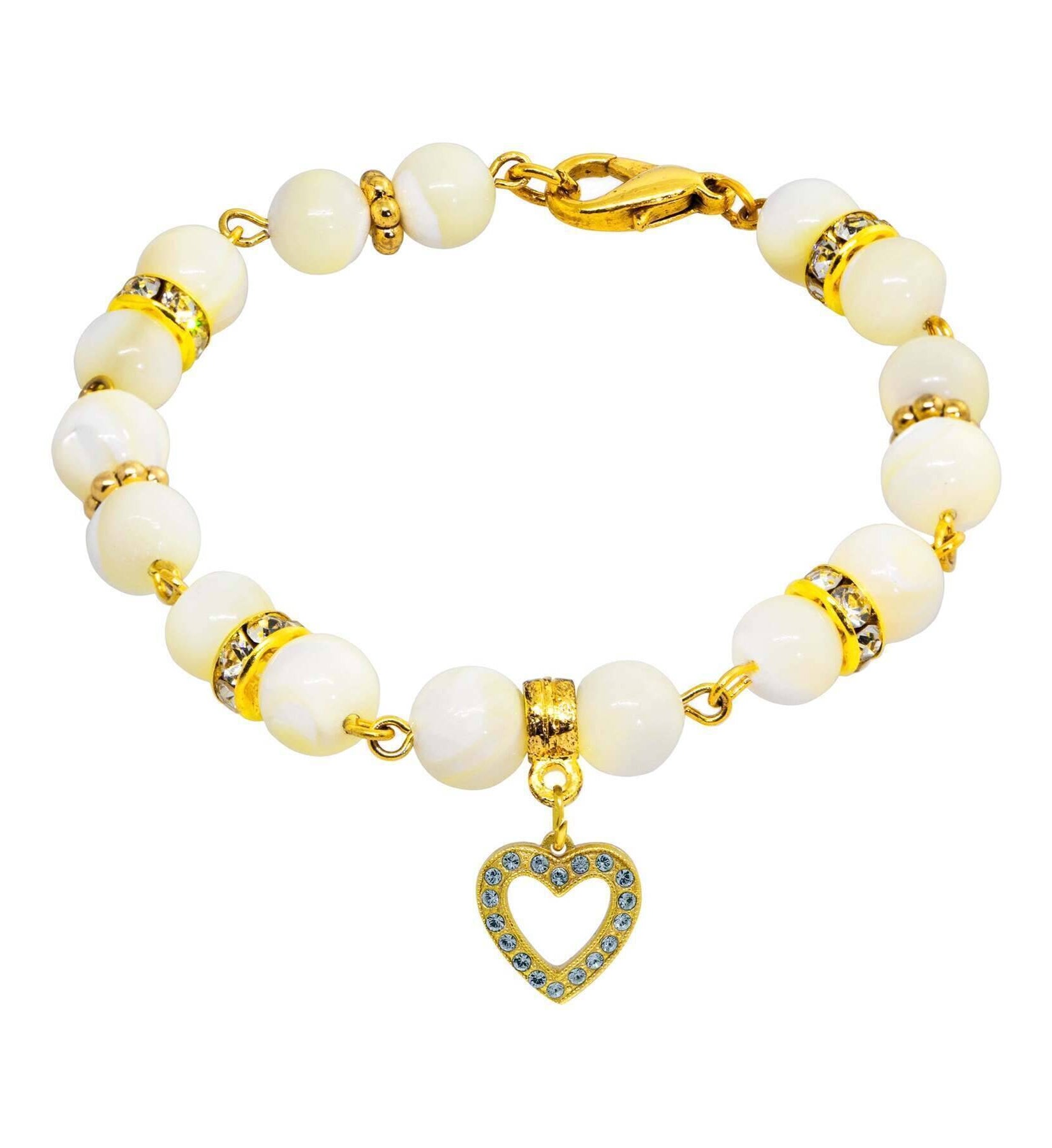 1928 Jewelry Mother of Pearl Crystal Birthstone Heart Charm Bracelet
