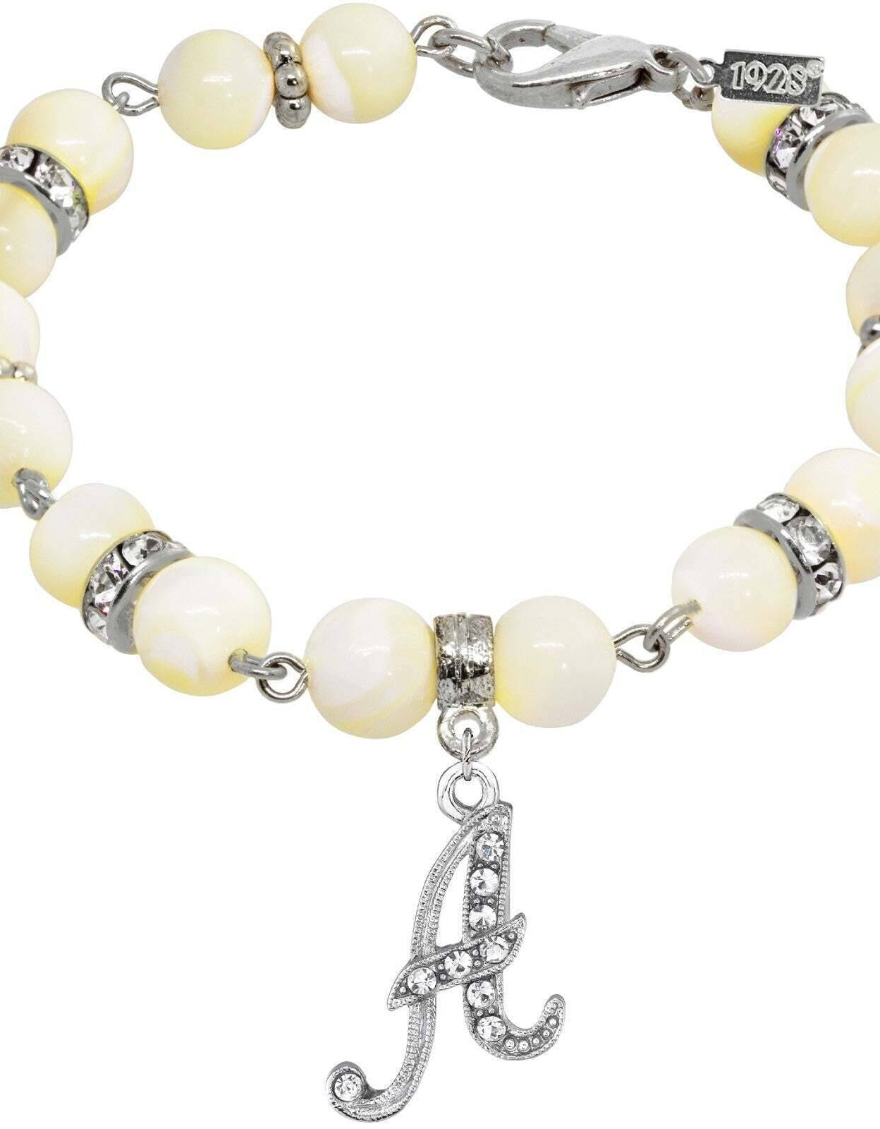 1928 Jewelry Mother Of Pearl Crystal Initial Charm Bracelet