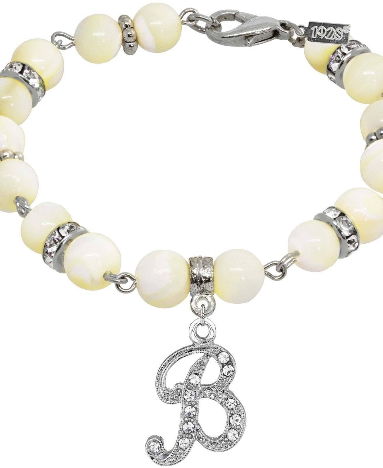 1928 Jewelry Mother Of Pearl Crystal Initial Charm Bracelet