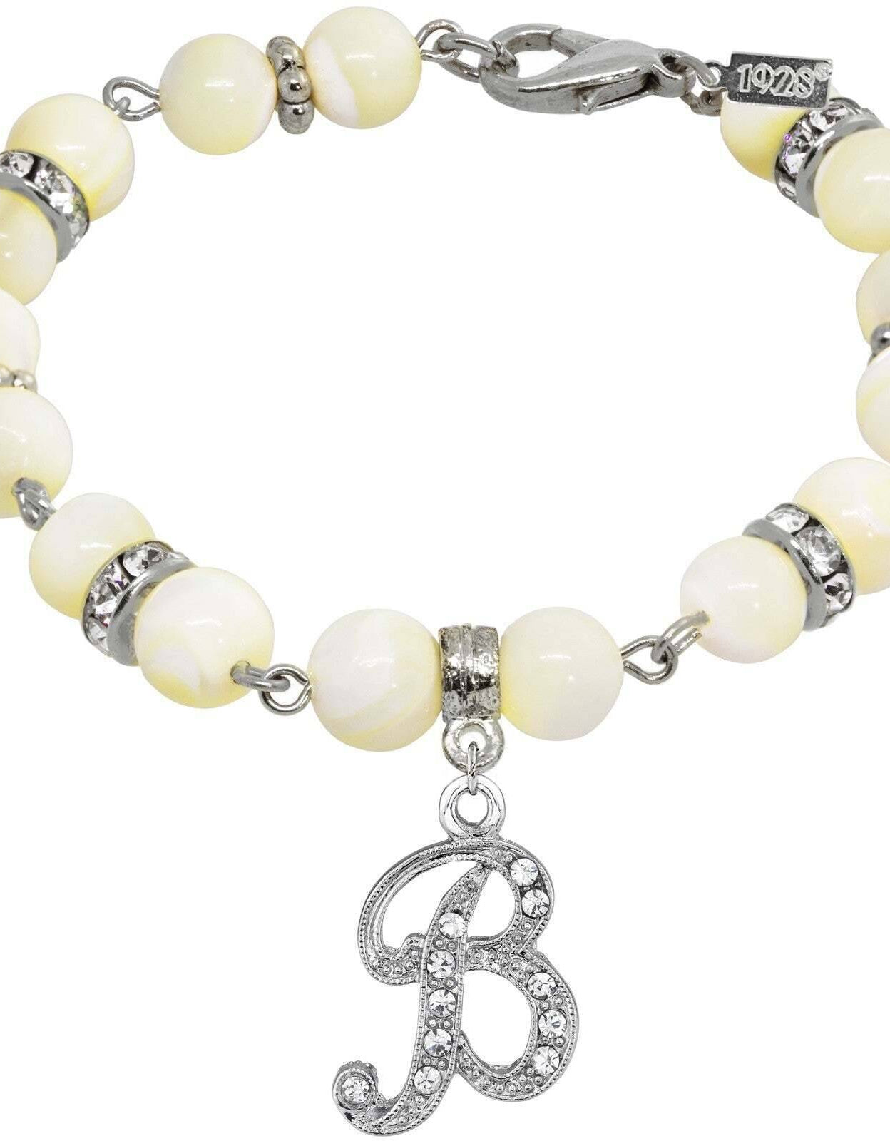 1928 Jewelry Mother Of Pearl Crystal Initial Charm Bracelet