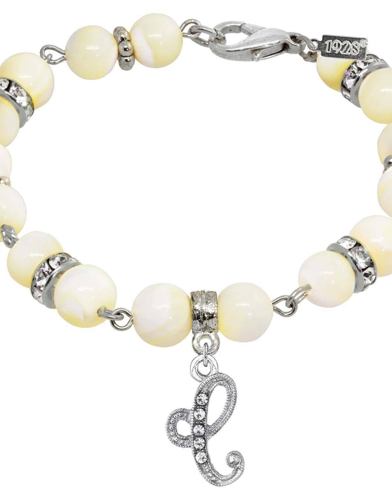 1928 Jewelry Mother Of Pearl Crystal Initial Charm Bracelet