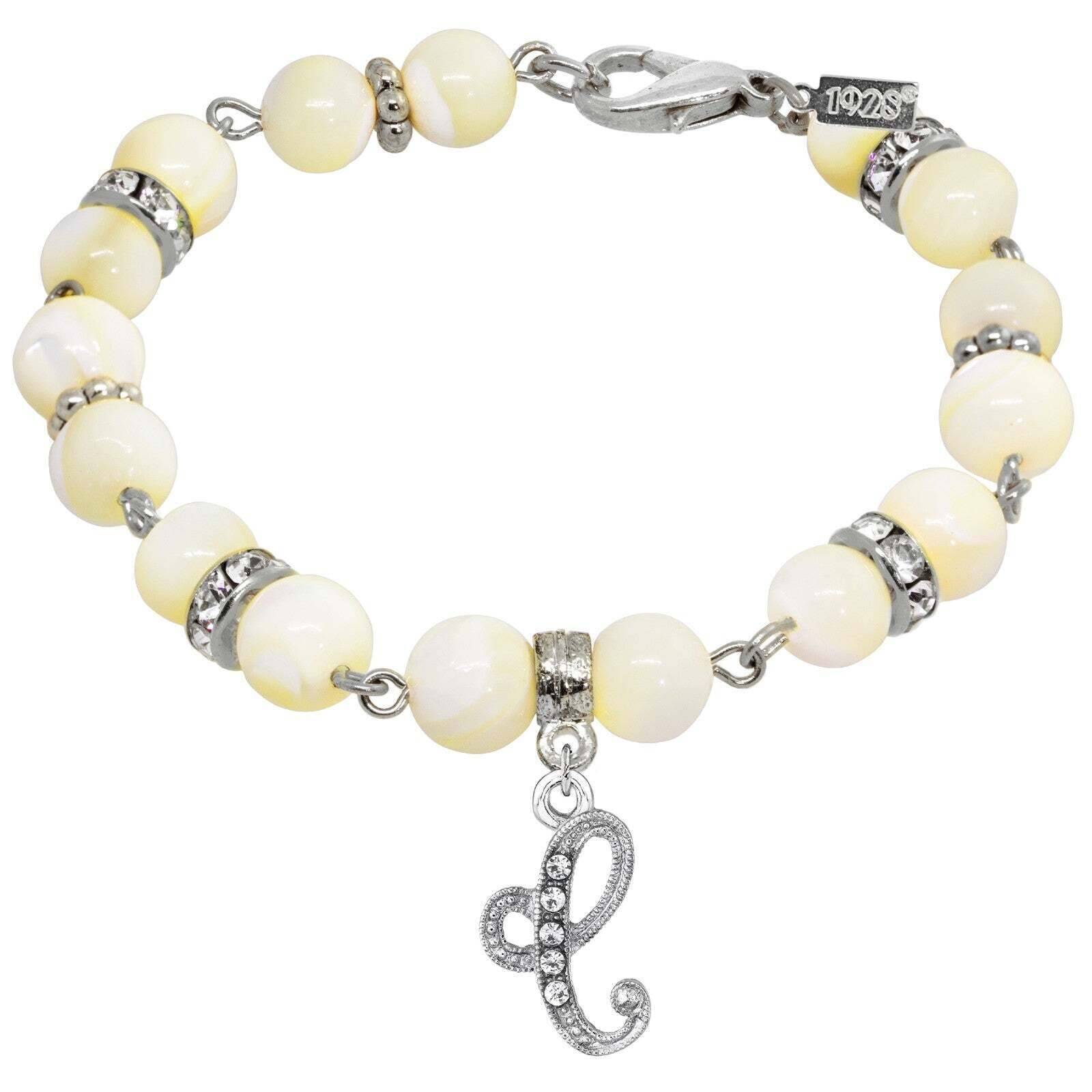 1928 Jewelry Mother Of Pearl Crystal Initial Charm Bracelet