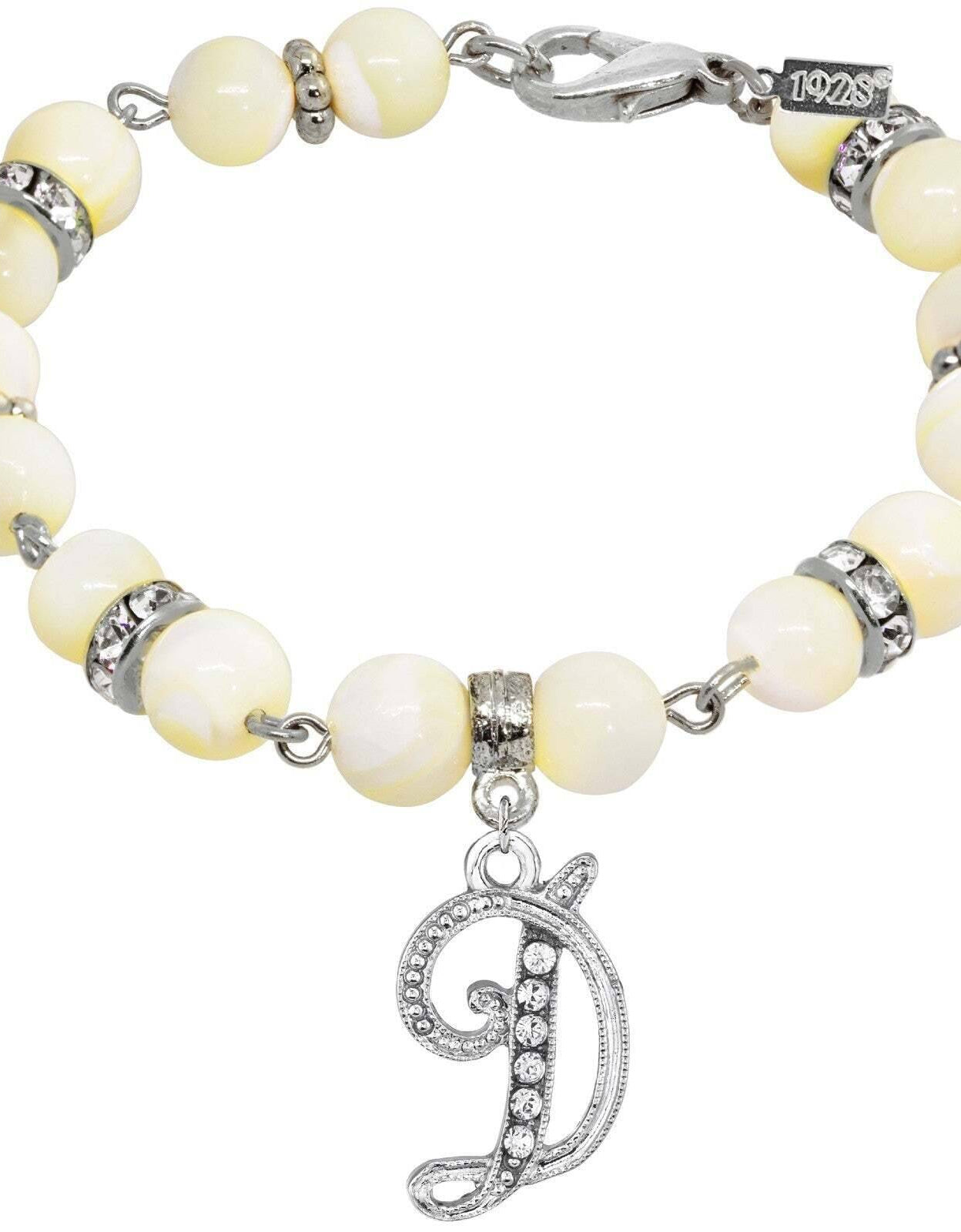 1928 Jewelry Mother Of Pearl Crystal Initial Charm Bracelet
