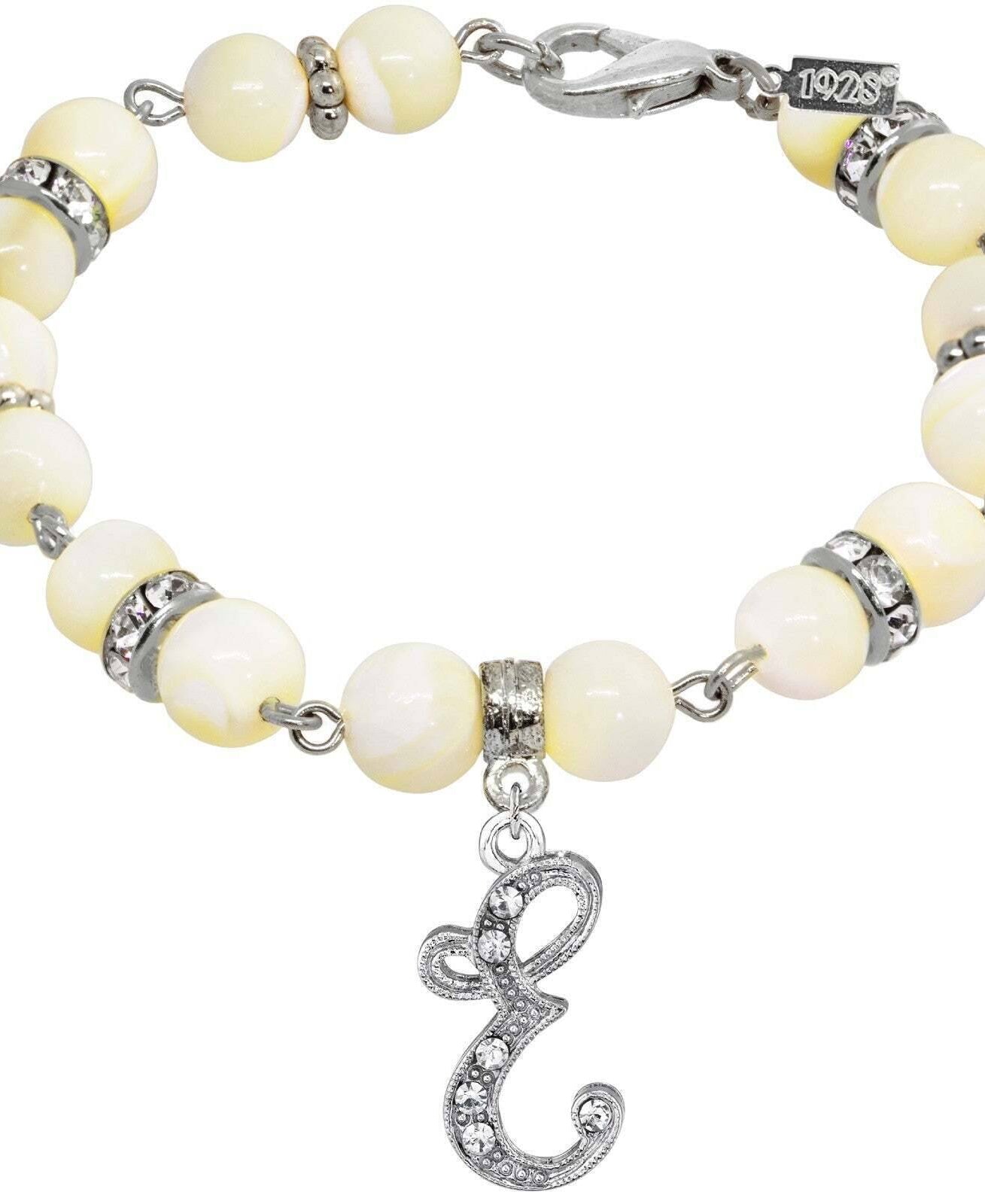 1928 Jewelry Mother Of Pearl Crystal Initial Charm Bracelet