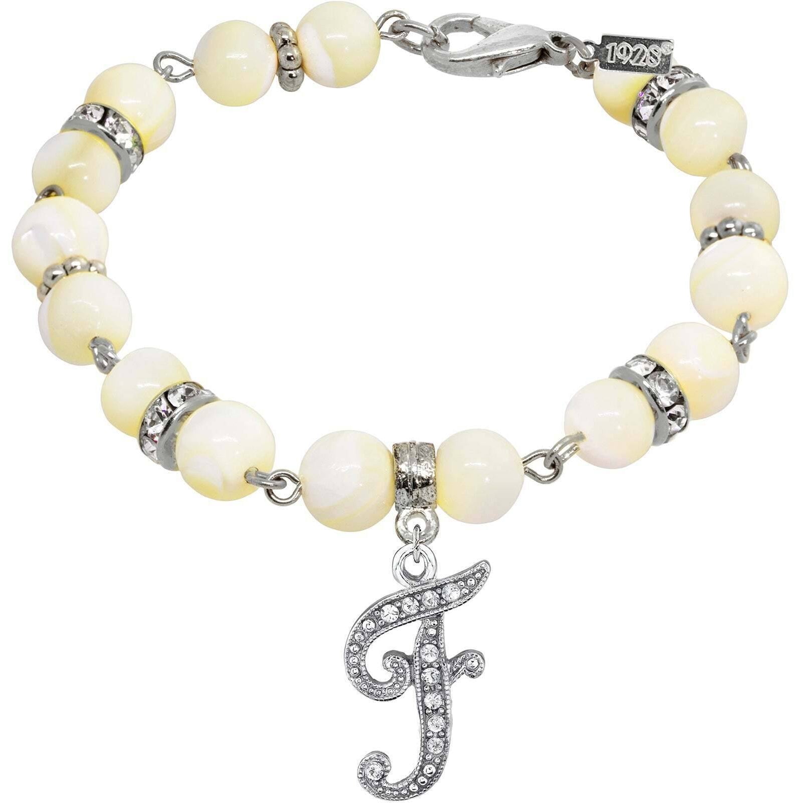 1928 Jewelry Mother Of Pearl Crystal Initial Charm Bracelet