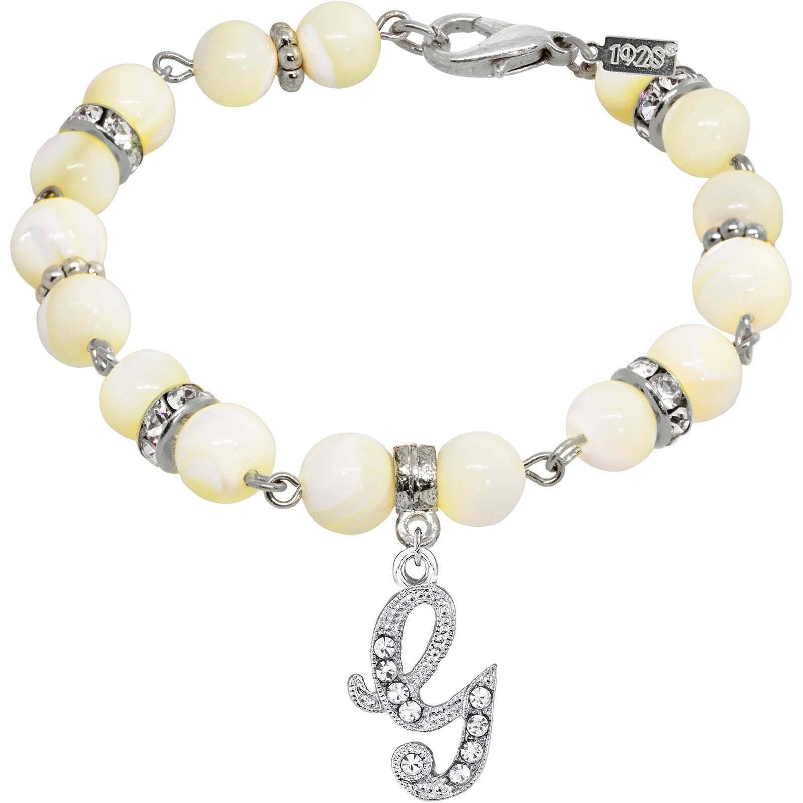 1928 Jewelry Mother Of Pearl Crystal Initial Charm Bracelet
