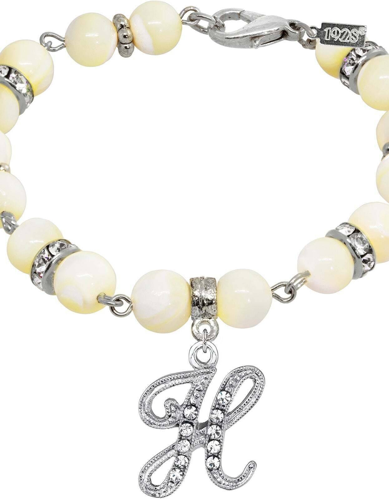 1928 Jewelry Mother Of Pearl Crystal Initial Charm Bracelet