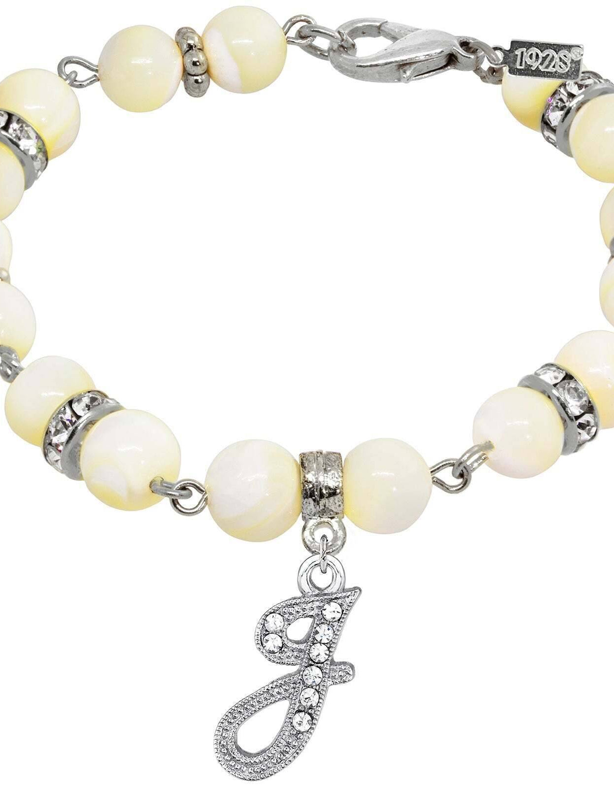 1928 Jewelry Mother Of Pearl Crystal Initial Charm Bracelet