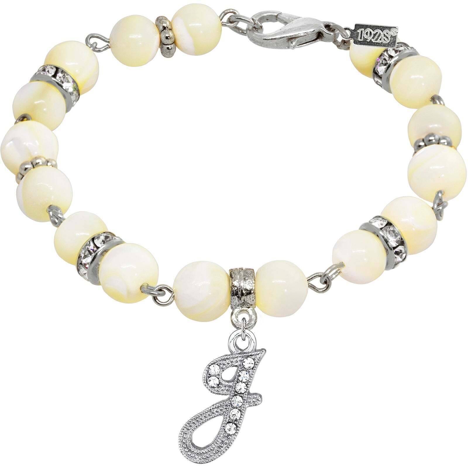 1928 Jewelry Mother Of Pearl Crystal Initial Charm Bracelet