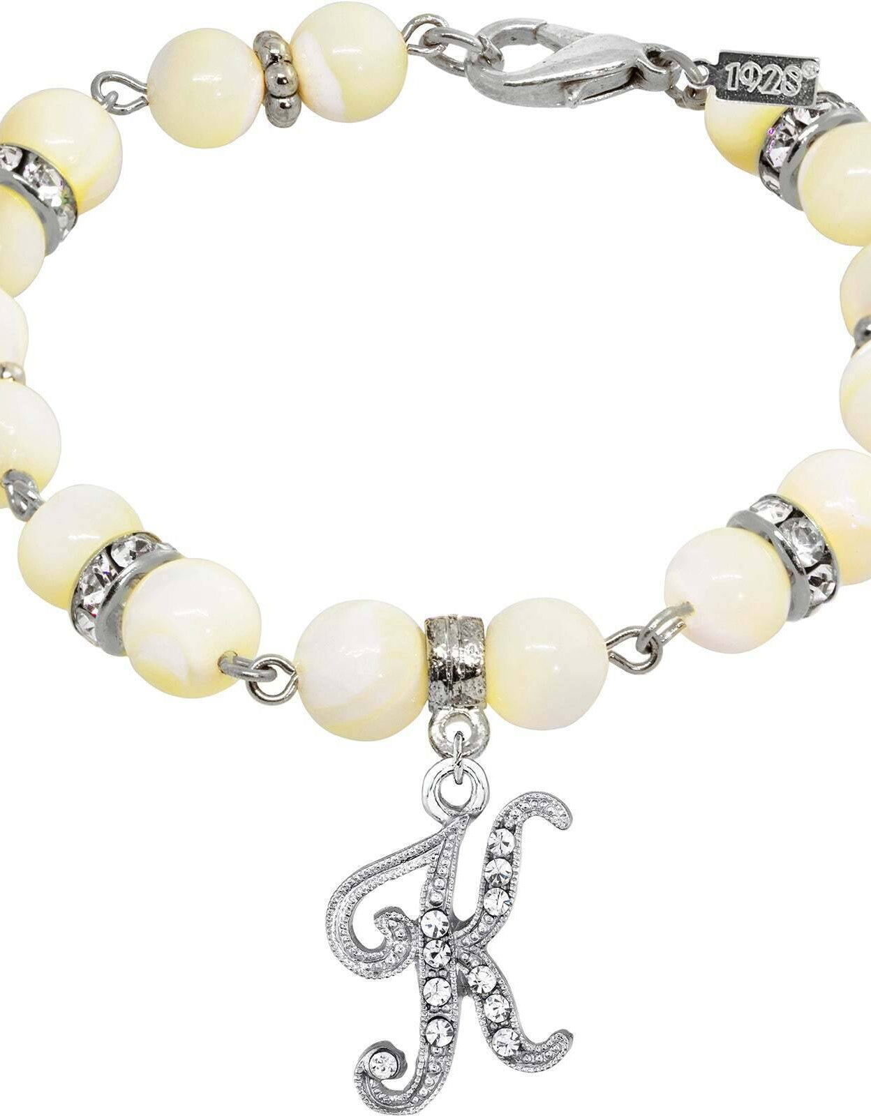 1928 Jewelry Mother Of Pearl Crystal Initial Charm Bracelet