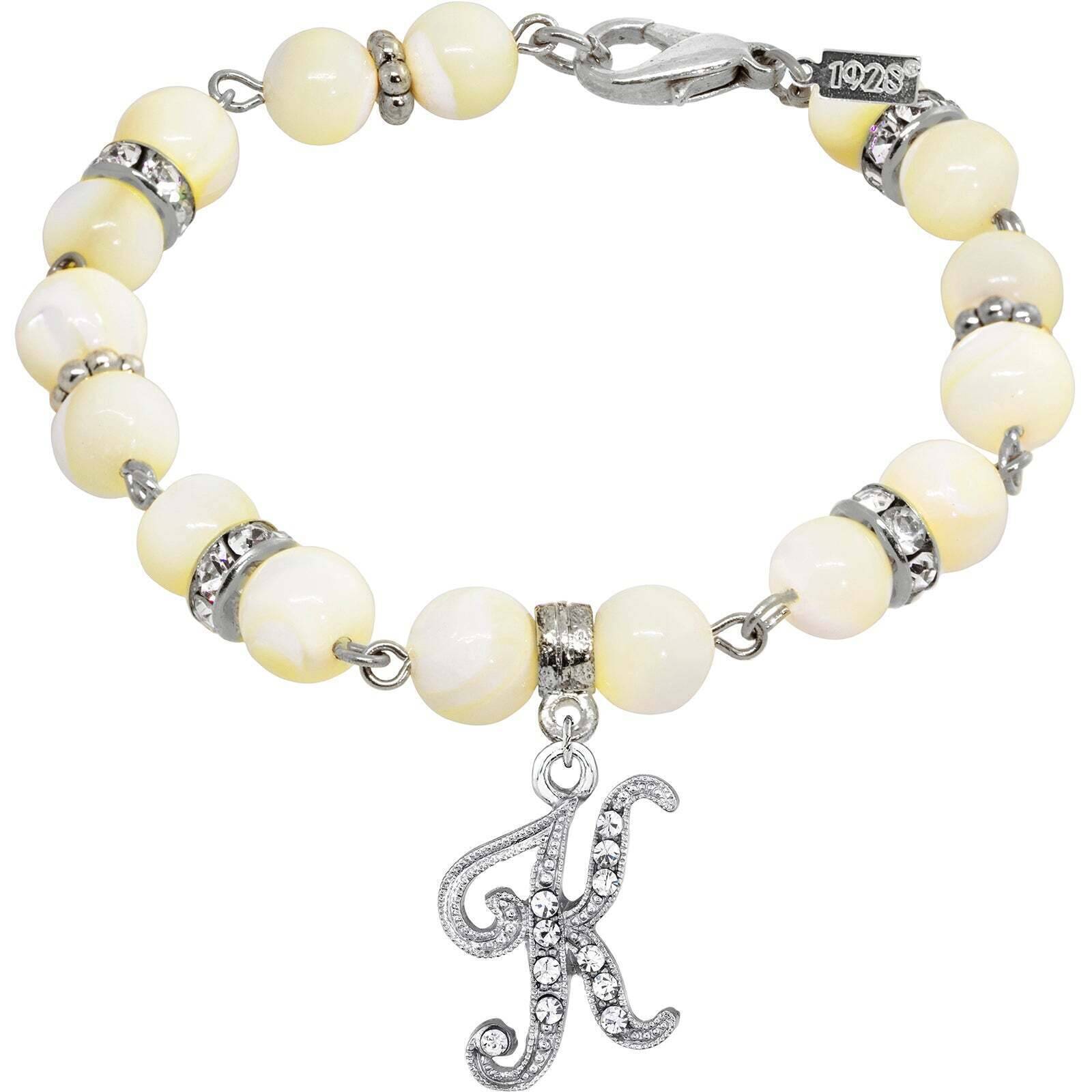 1928 Jewelry Mother Of Pearl Crystal Initial Charm Bracelet