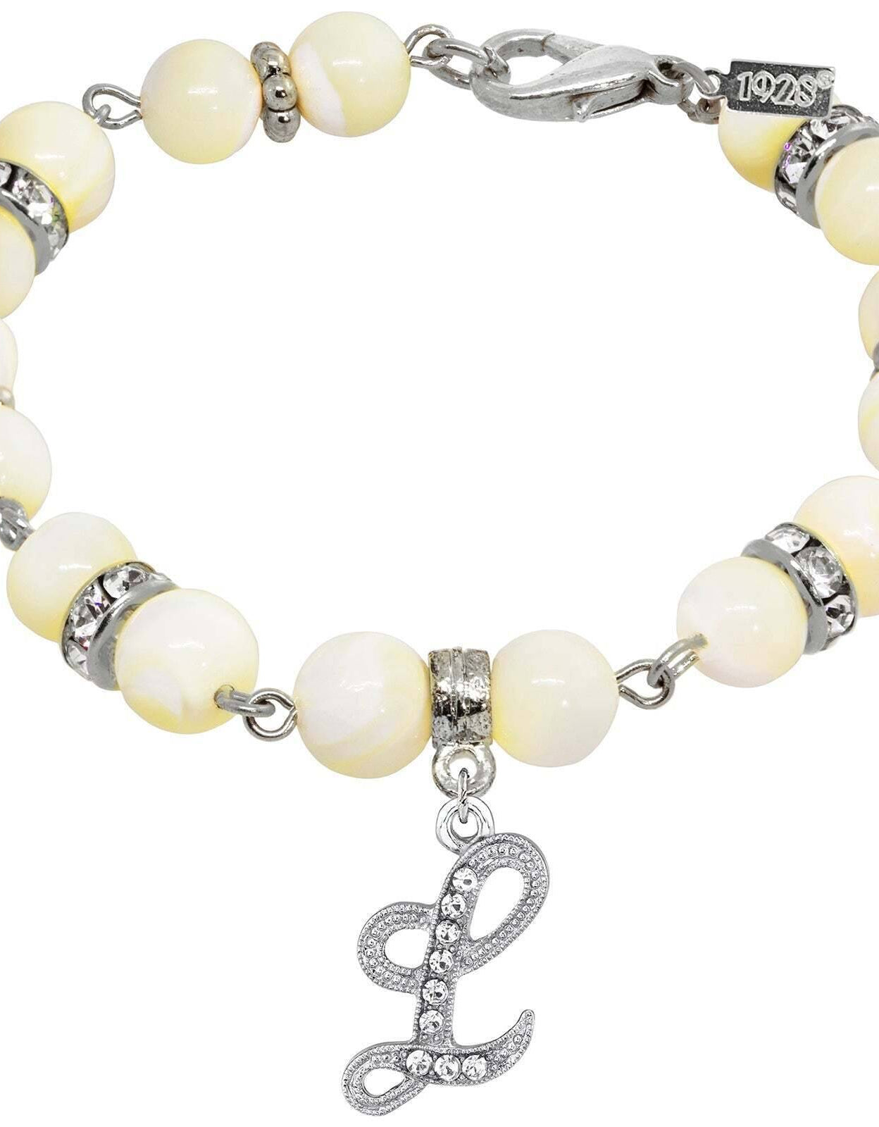 1928 Jewelry Mother Of Pearl Crystal Initial Charm Bracelet