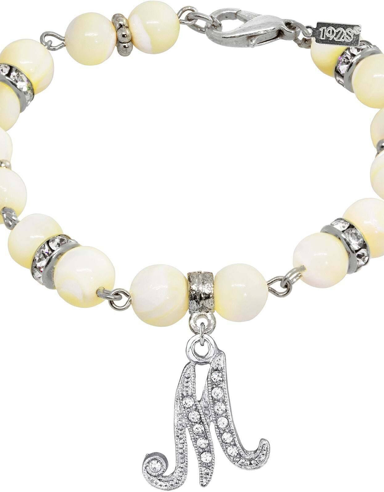 1928 Jewelry Mother Of Pearl Crystal Initial Charm Bracelet
