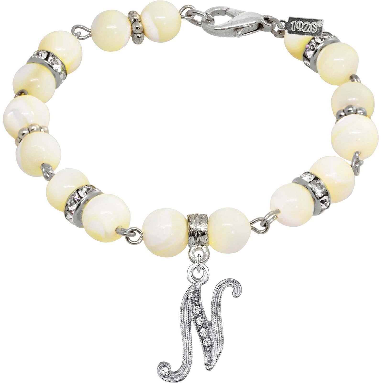 1928 Jewelry Mother Of Pearl Crystal Initial Charm Bracelet