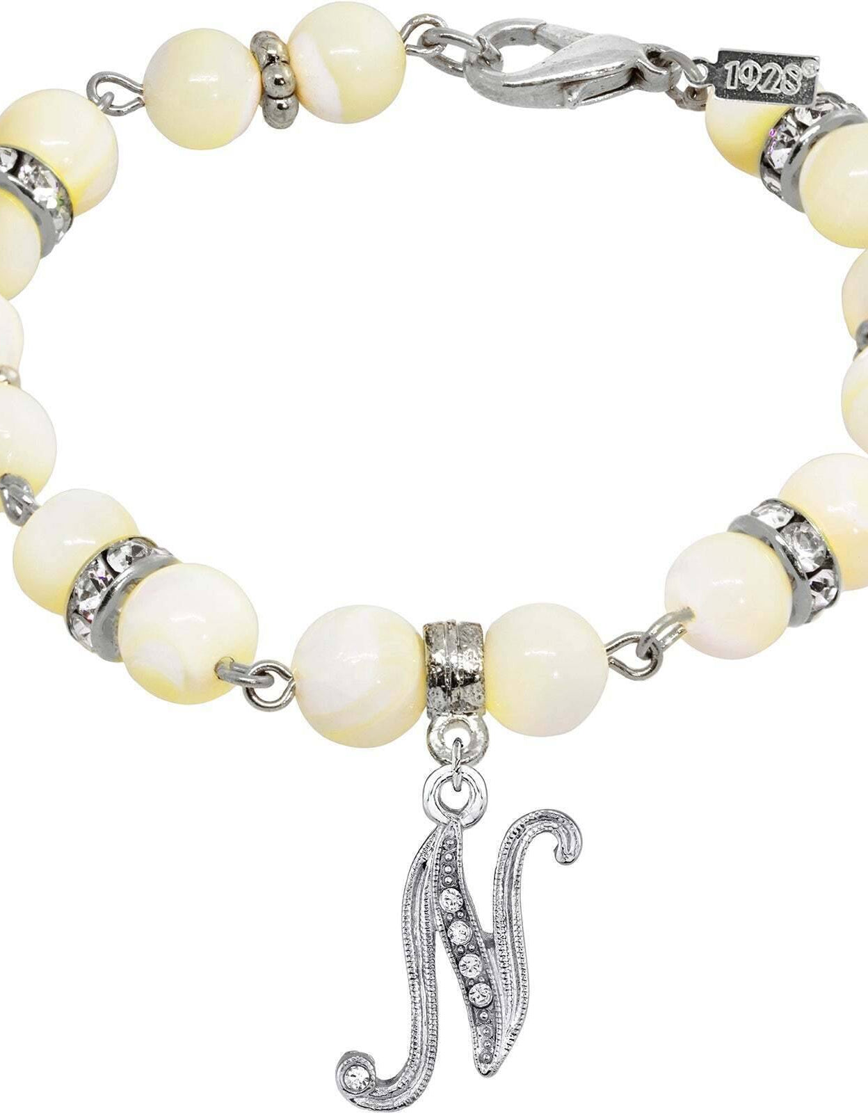 1928 Jewelry Mother Of Pearl Crystal Initial Charm Bracelet