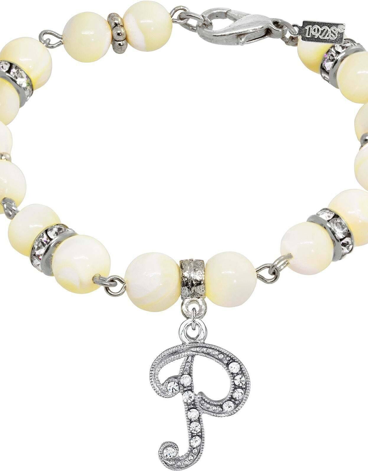 1928 Jewelry Mother Of Pearl Crystal Initial Charm Bracelet