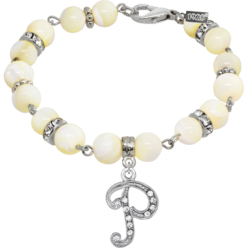 Mother Of Pearl Crystal Initial Bracelet Letter P