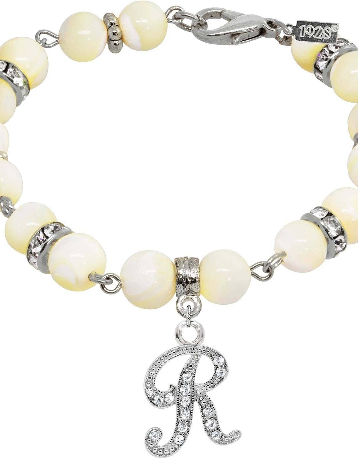 1928 Jewelry Mother Of Pearl Crystal Initial Charm Bracelet