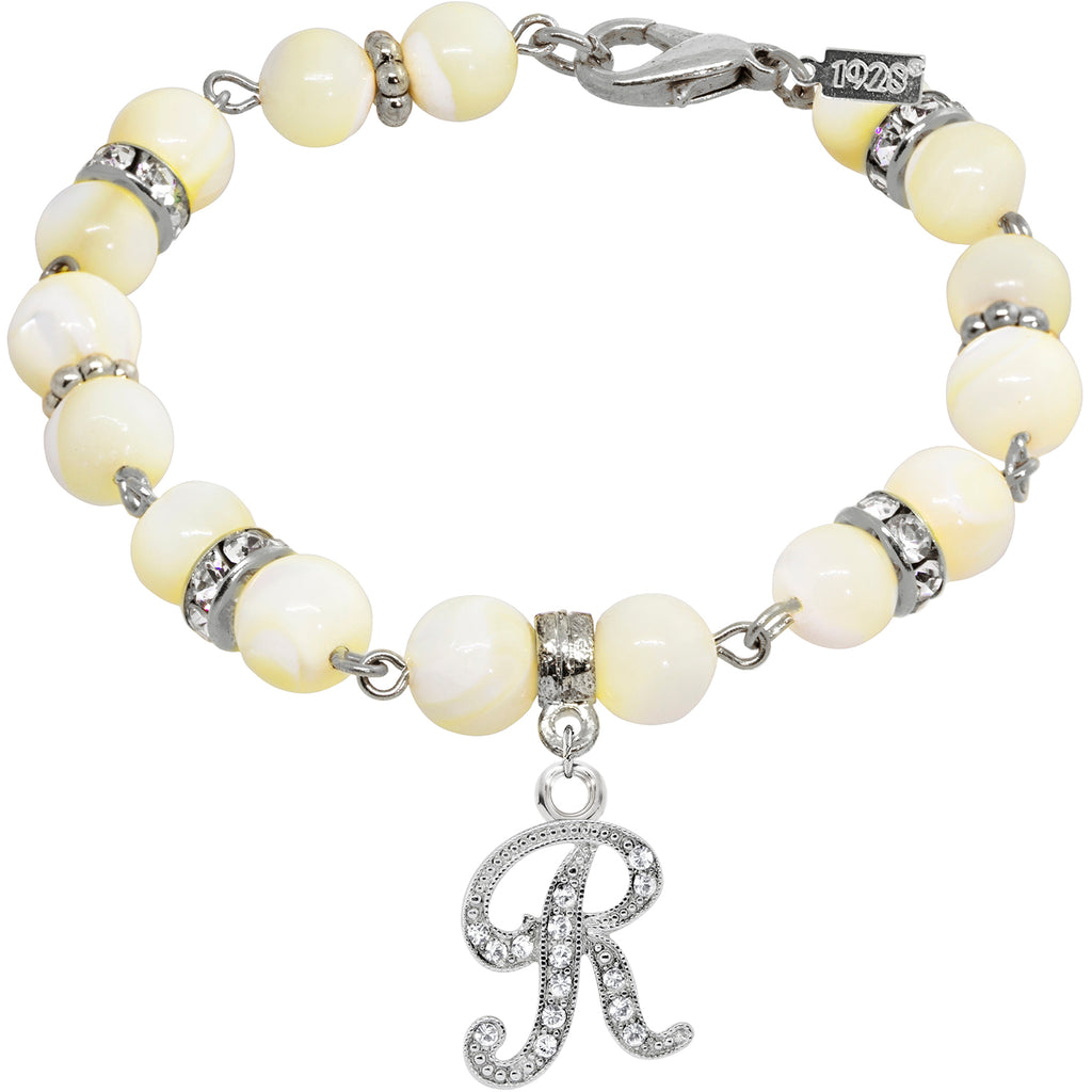 Mother Of Pearl Crystal Initial Bracelet Letter R