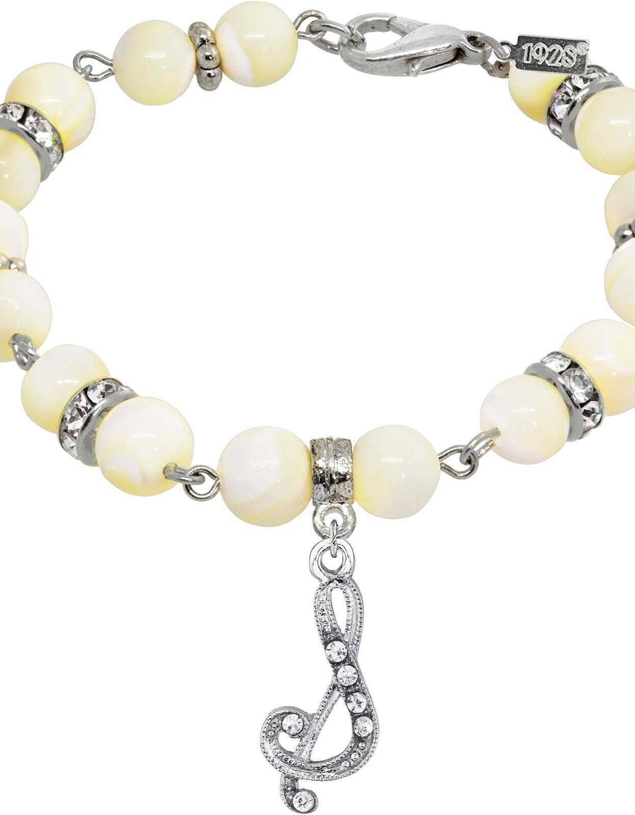 1928 Jewelry Mother Of Pearl Crystal Initial Charm Bracelet