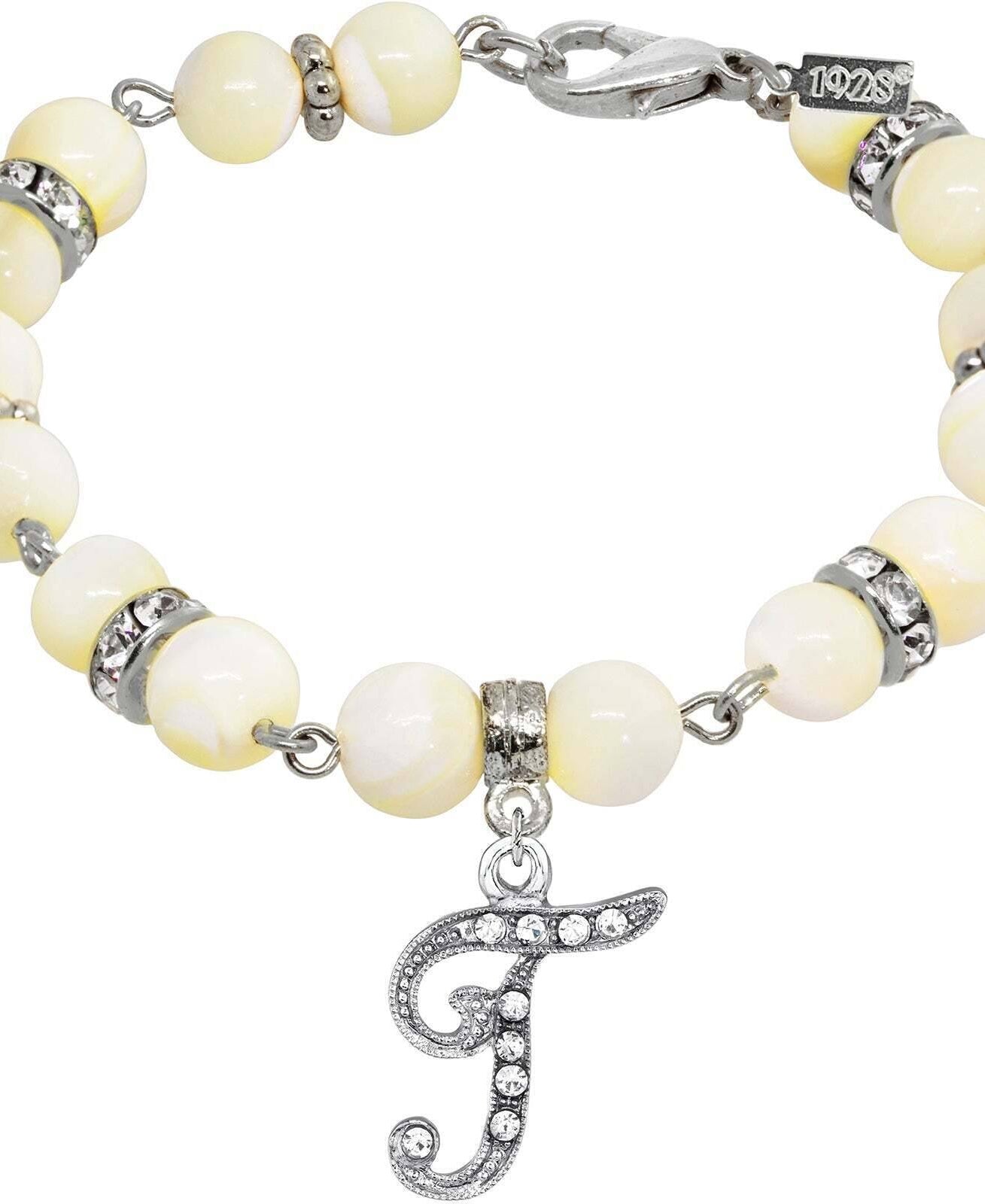 1928 Jewelry Mother Of Pearl Crystal Initial Charm Bracelet