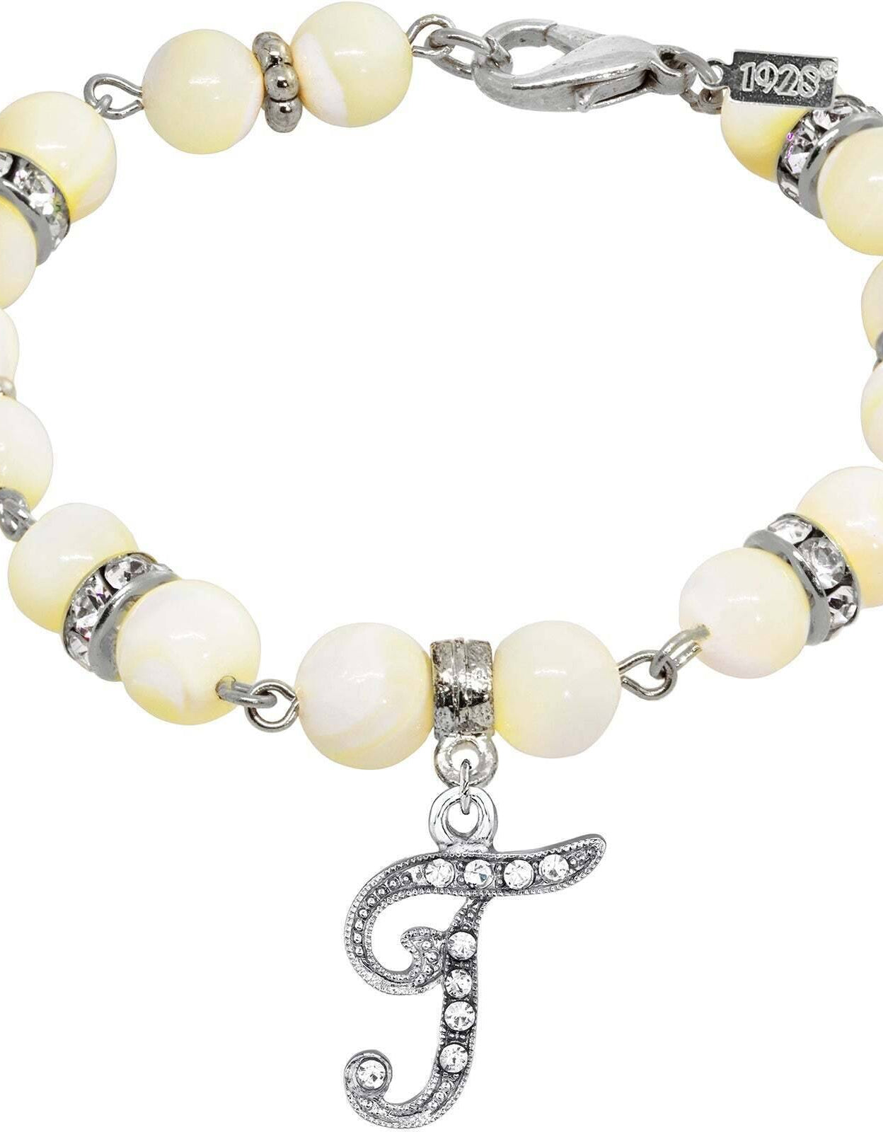 1928 Jewelry Mother Of Pearl Crystal Initial Charm Bracelet