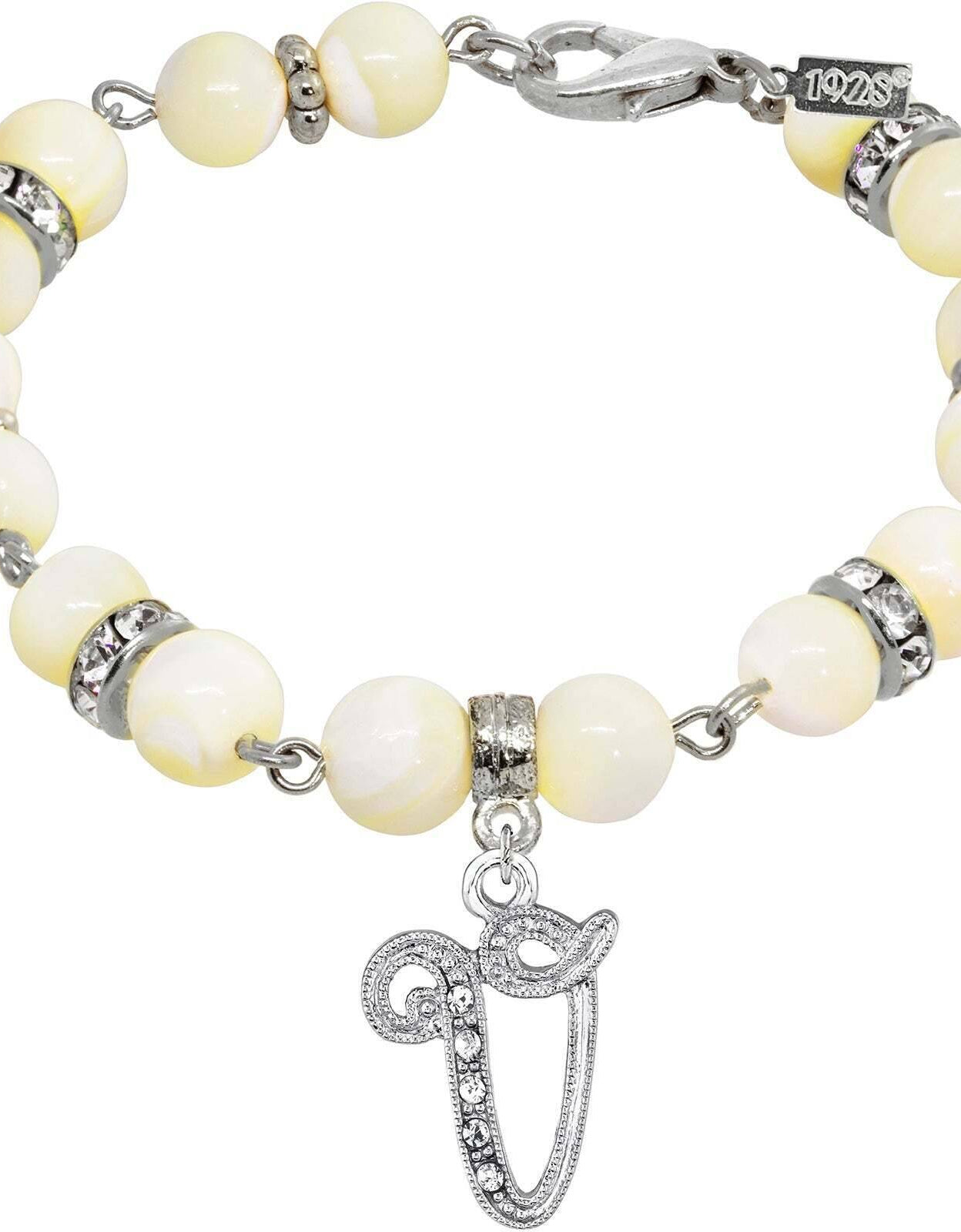 1928 Jewelry Mother Of Pearl Crystal Initial Charm Bracelet