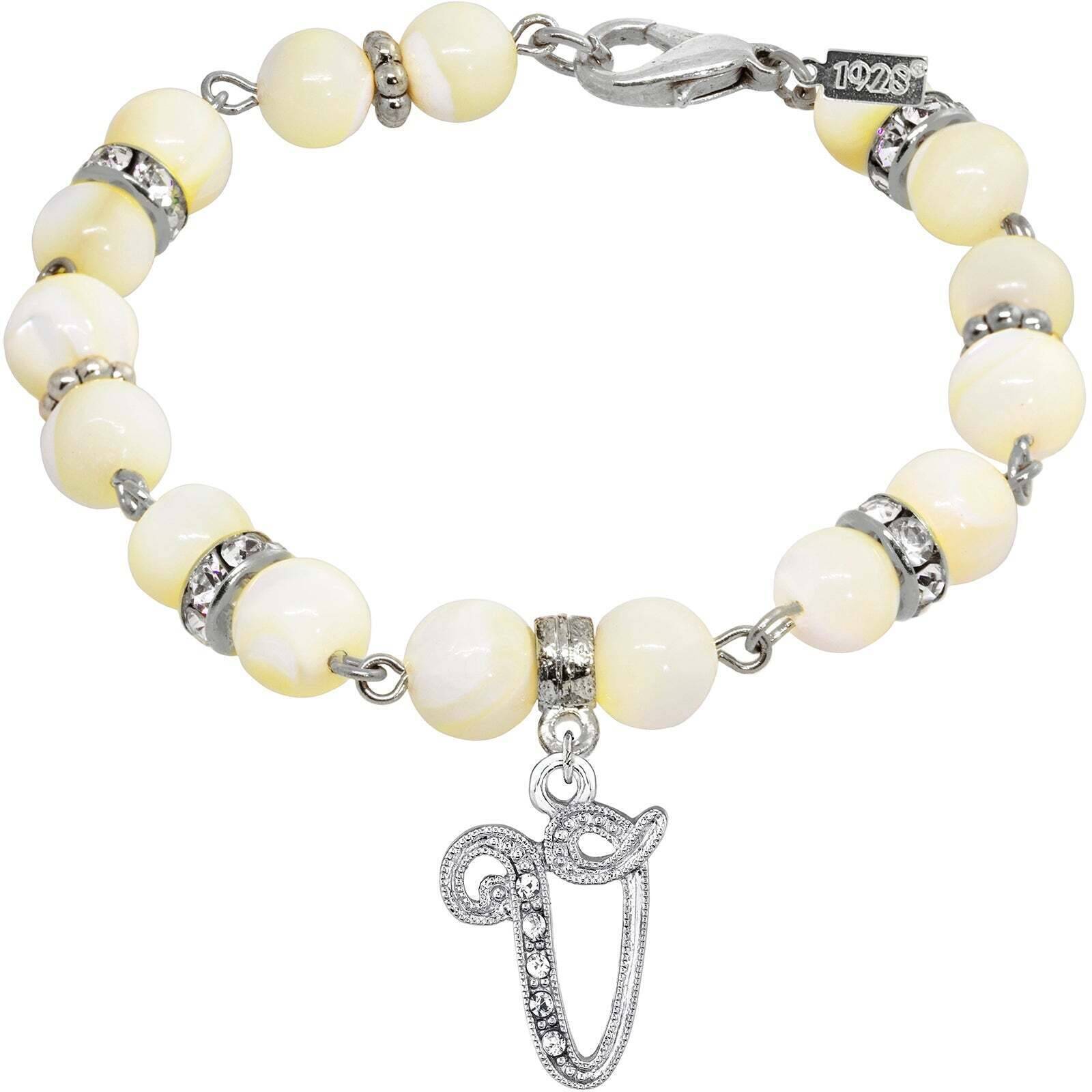 1928 Jewelry Mother Of Pearl Crystal Initial Charm Bracelet