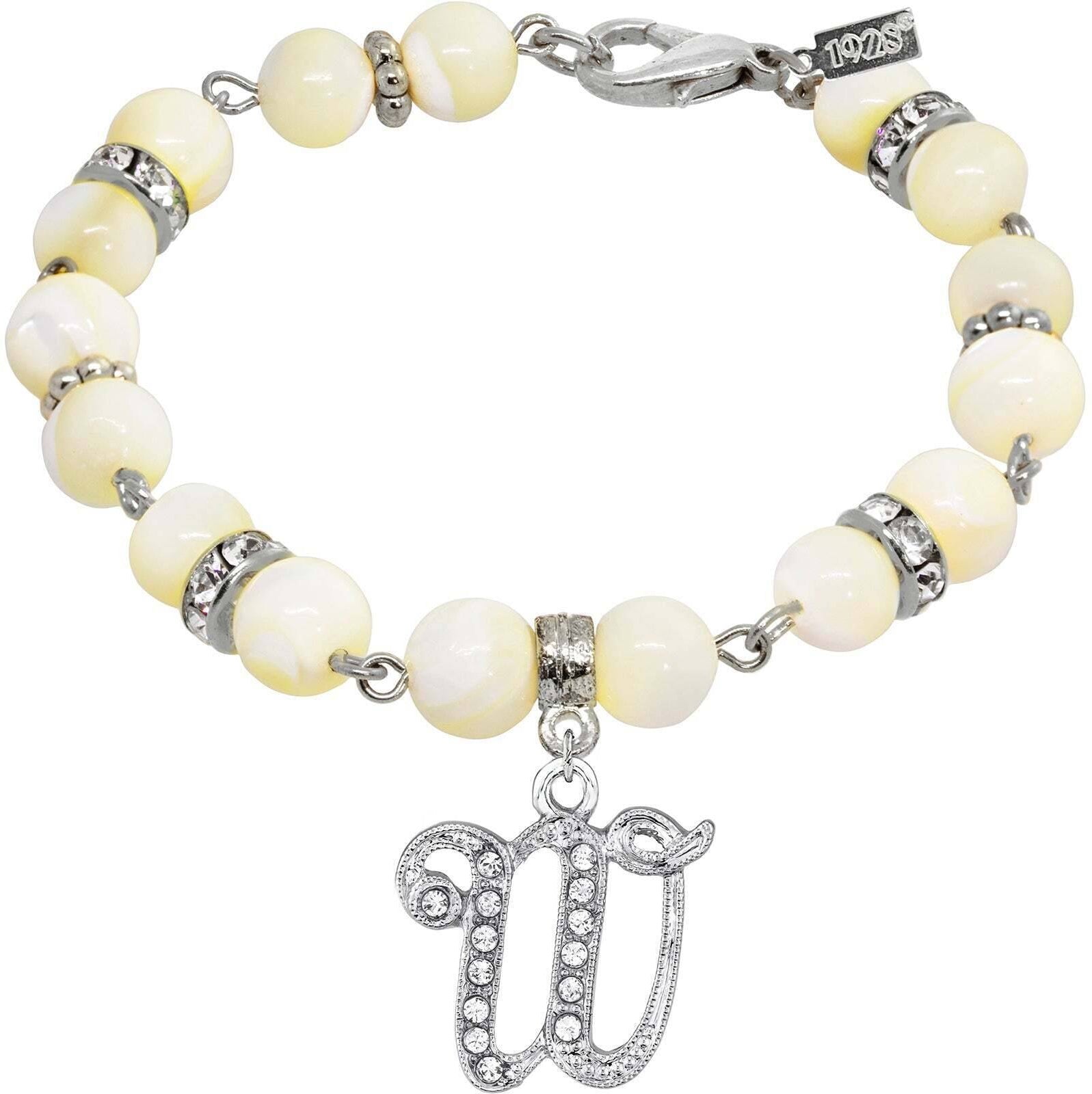 1928 Jewelry Mother Of Pearl Crystal Initial Charm Bracelet