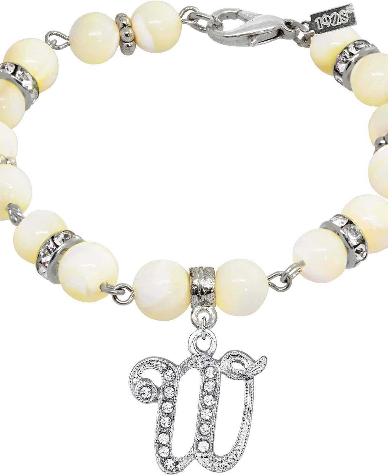 1928 Jewelry Mother Of Pearl Crystal Initial Charm Bracelet