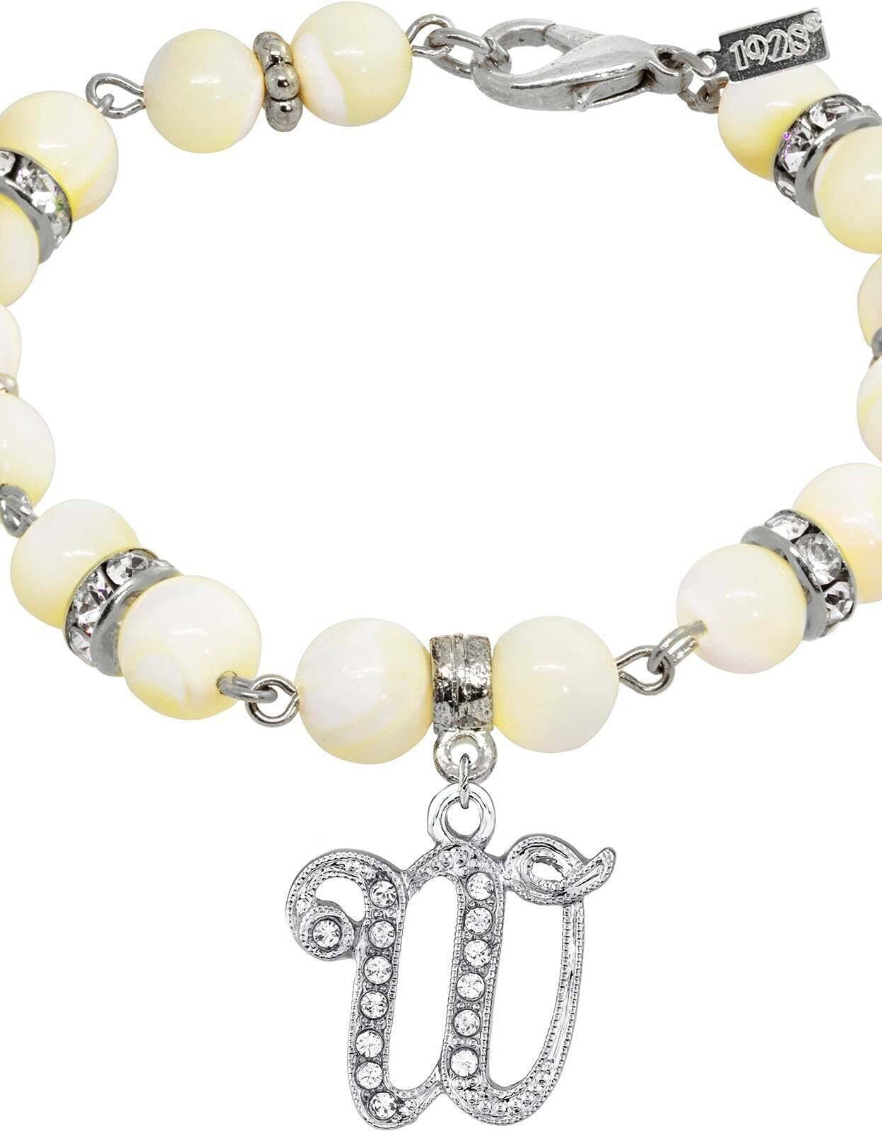 1928 Jewelry Mother Of Pearl Crystal Initial Charm Bracelet