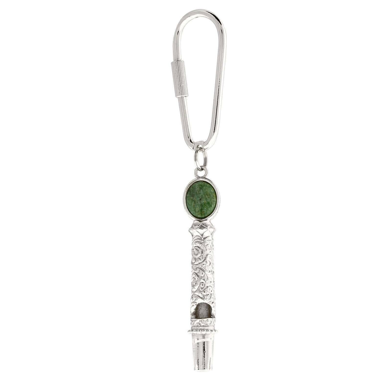 1928 Jewelry Jade Gemstone Filigree Whistle Carabiner Key Chain