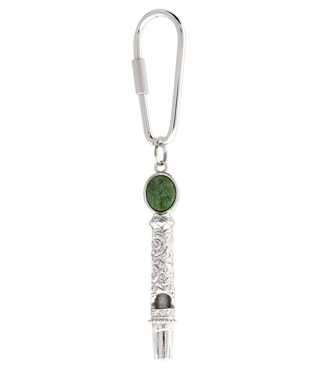 1928 Jewelry Jade Gemstone Filigree Whistle Carabiner Key Chain