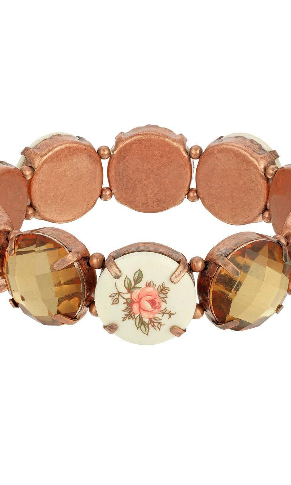 1928 Jewelry Vintage Floral Round Stone Stretch Bracelet